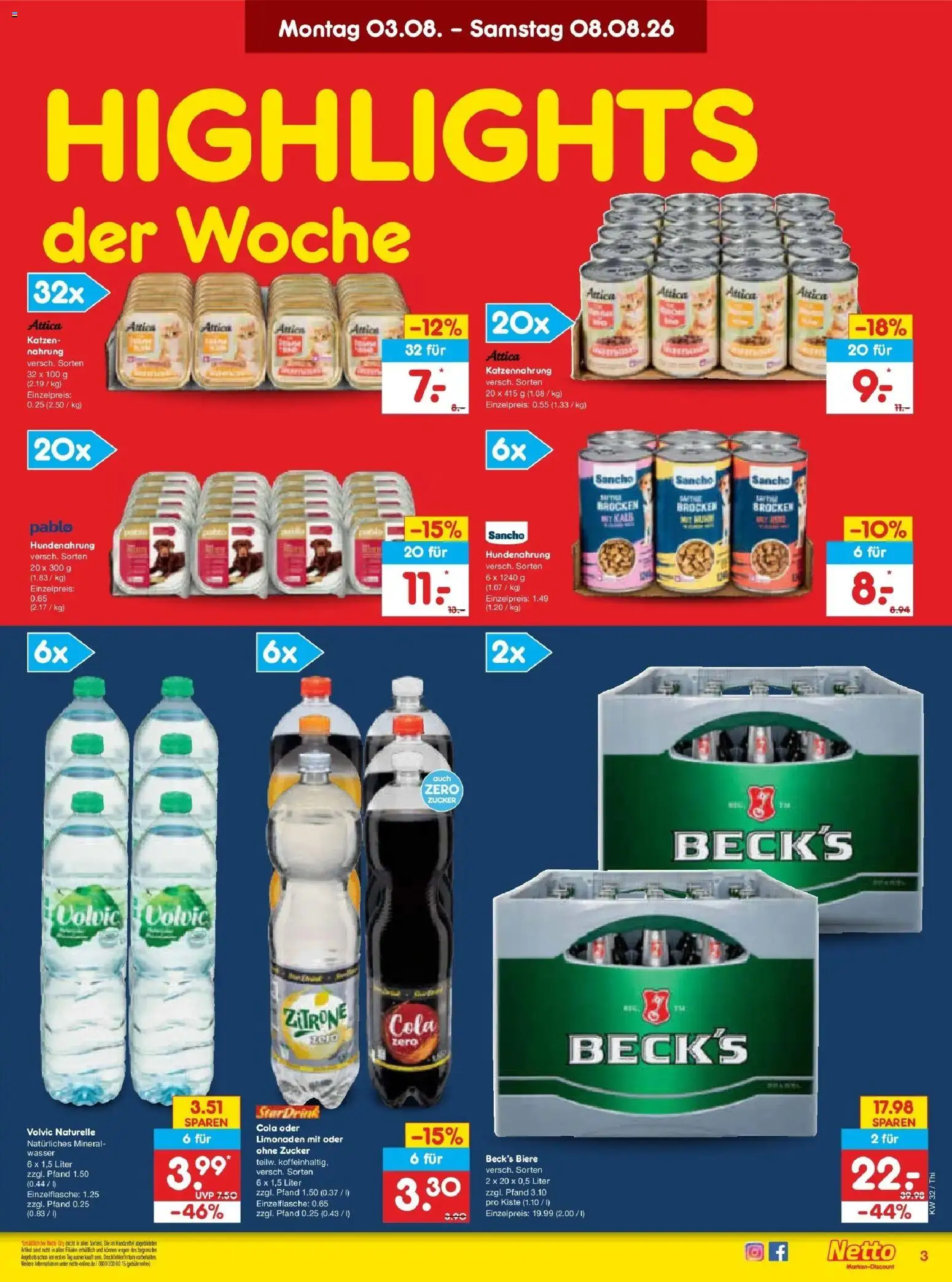 Netto Marken-Discount Prospekt Pirna – gültig ab 03.08.2026 | Seite: 3 | Produkte: Wasser, Zucker, Zitrone, Volvic