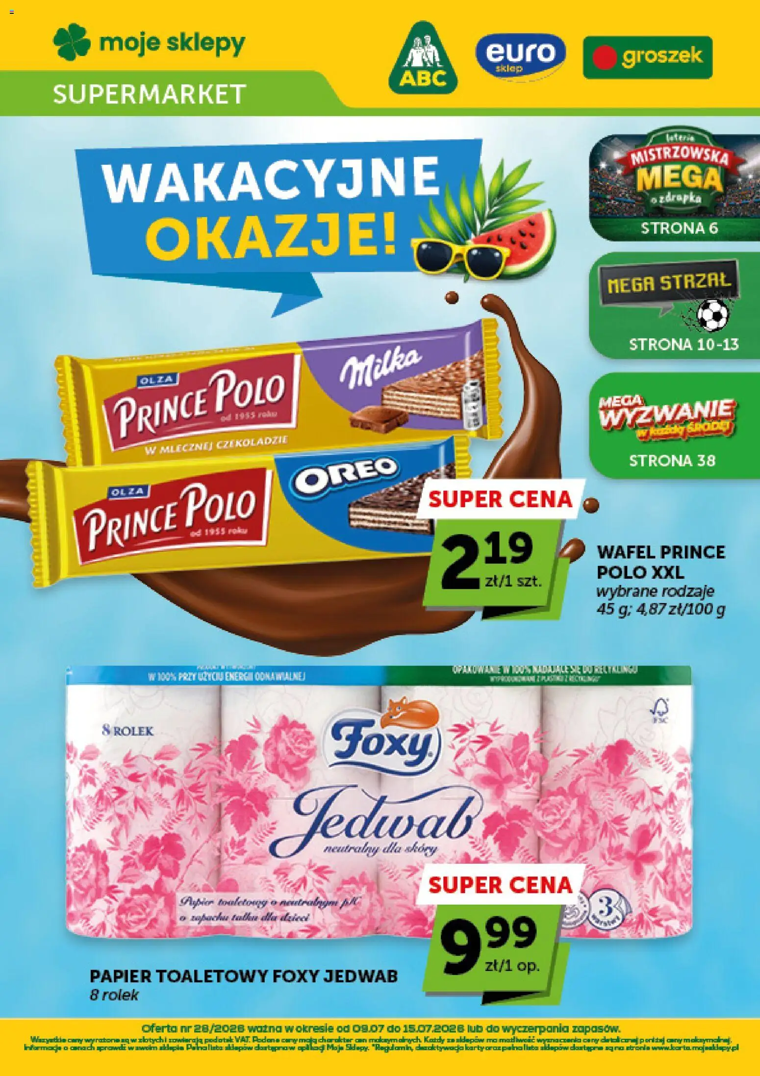 Groszek gazetka od 09.07.2026 | Strona: 1 | Produkty: Groszek, Papier toaletowy, Milka
