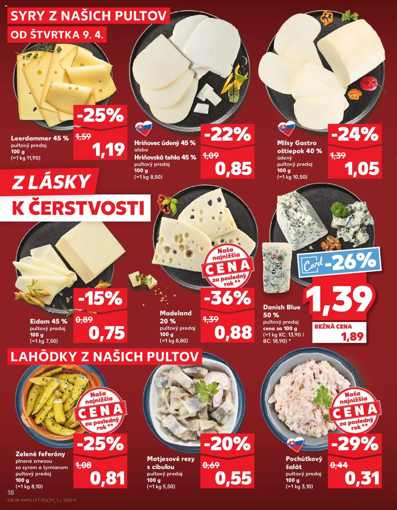 Nové Kaufland akcie – leták je platný od 09.04.2026 | Strana: 18 | Produkty: Eidam 45%, Eidam, Šalát