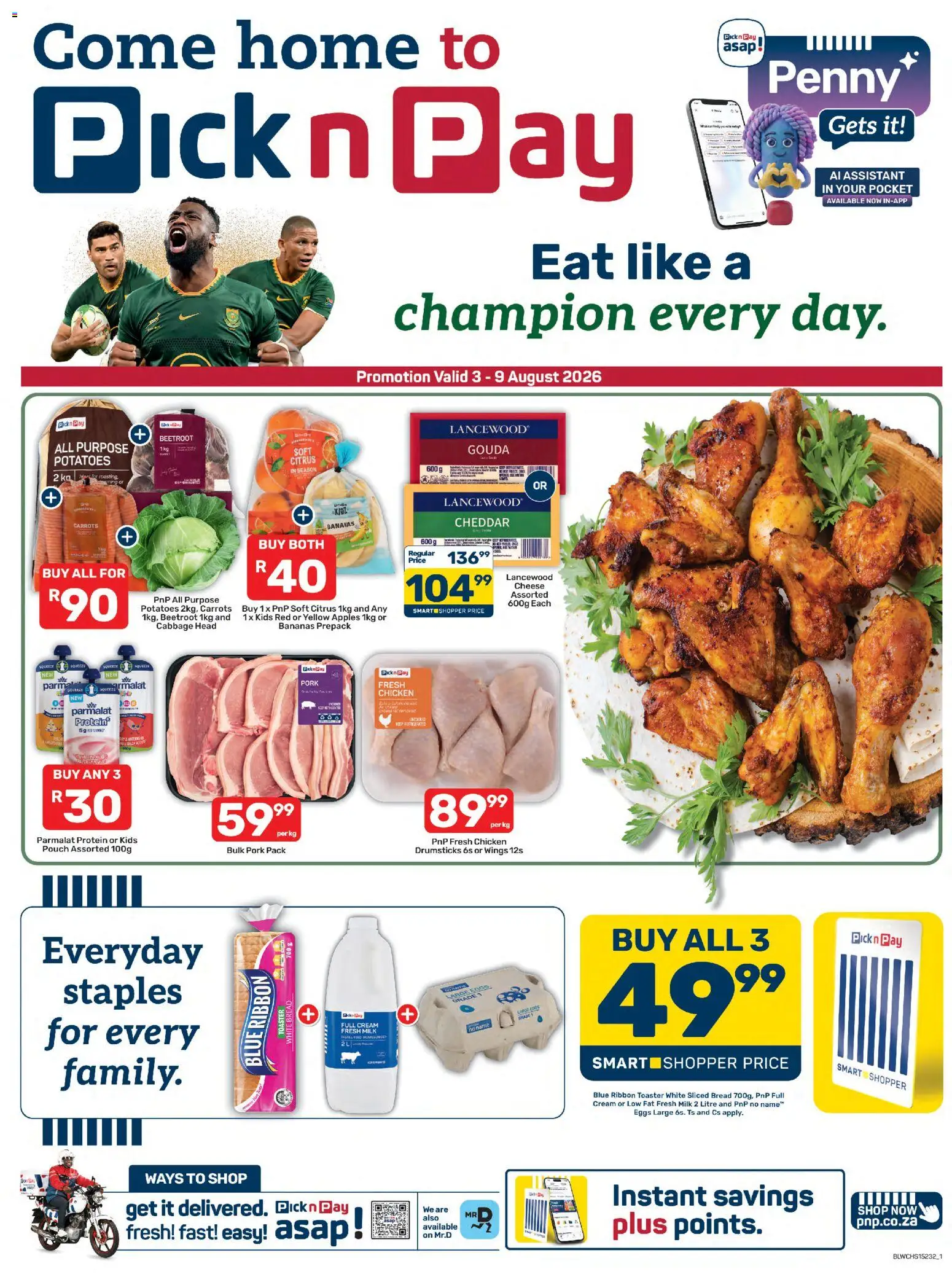 New Pick n Pay catalogue – valid from 03/08/2026 | Page: 1 | Products: Detergente líquido, Eggs, Pork, Apples