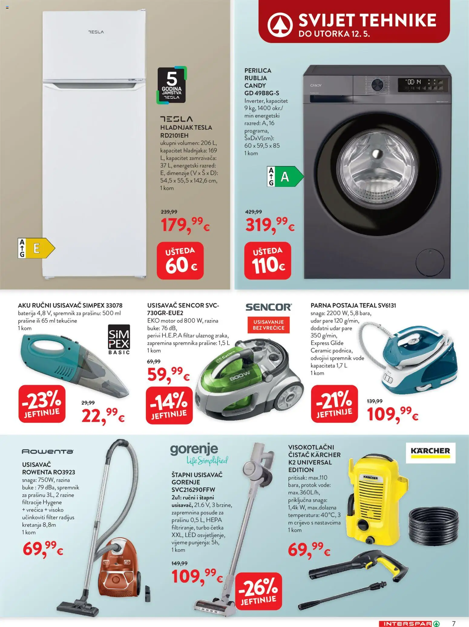 Interspar katalog | vrijedi od 15.04.2026 | Stranica: 7 | Proizvodi: Parna postaja, Četka, Perilica rublja, Hladnjak