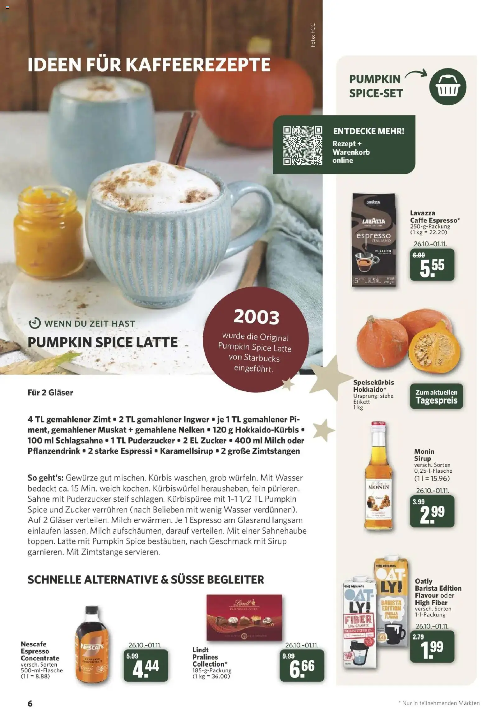 Combi Aktueller Prospekt (ab 26.10.2026) zum Blättern | Seite: 6 | Produkte: Lavazza, Sirup, Wasser, Lindt