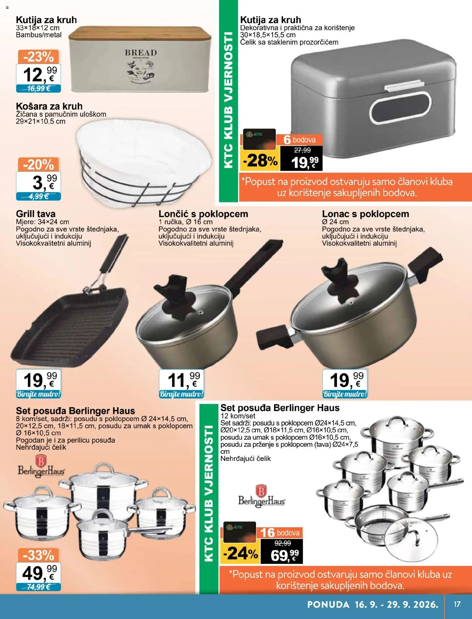 KTC katalog | vrijedi od 16.09.2026 | Stranica: 17 | Proizvodi: Kruh, Grill tava, Tava, Lonac