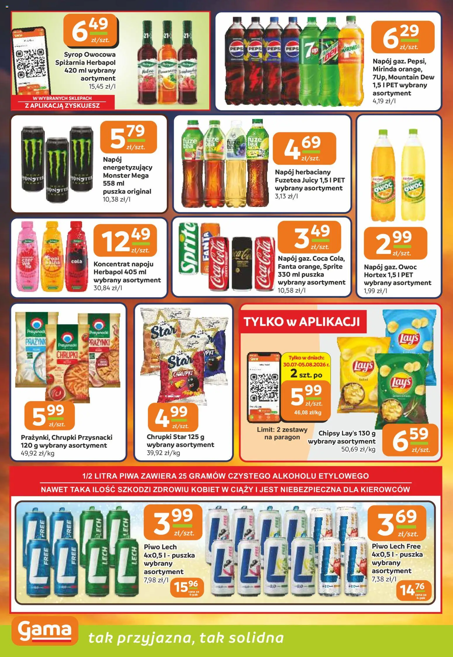 Gama gazetka od 30.07.2026 | Strona: 10 | Produkty: Chrupki, Sprite, Coca cola, Piwo