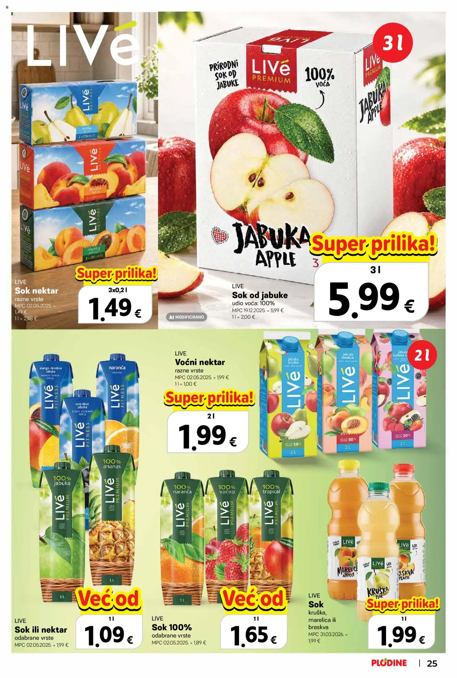 Plodine katalog | vrijedi od 22.10.2026 | Stranica: 25 | Proizvodi: Sok od jabuke, Nektar, Kruška, Jabuka