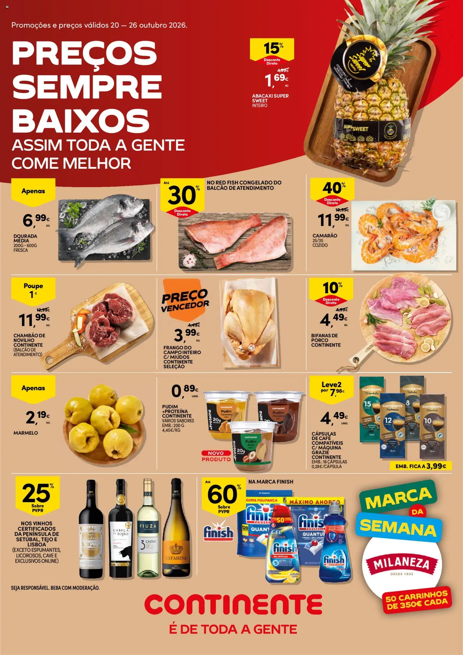 Continente folheto │ válido de 20/10/2026 | Página: 1 | Produtos: Dourada, Milaneza, Pudim, Abacaxi