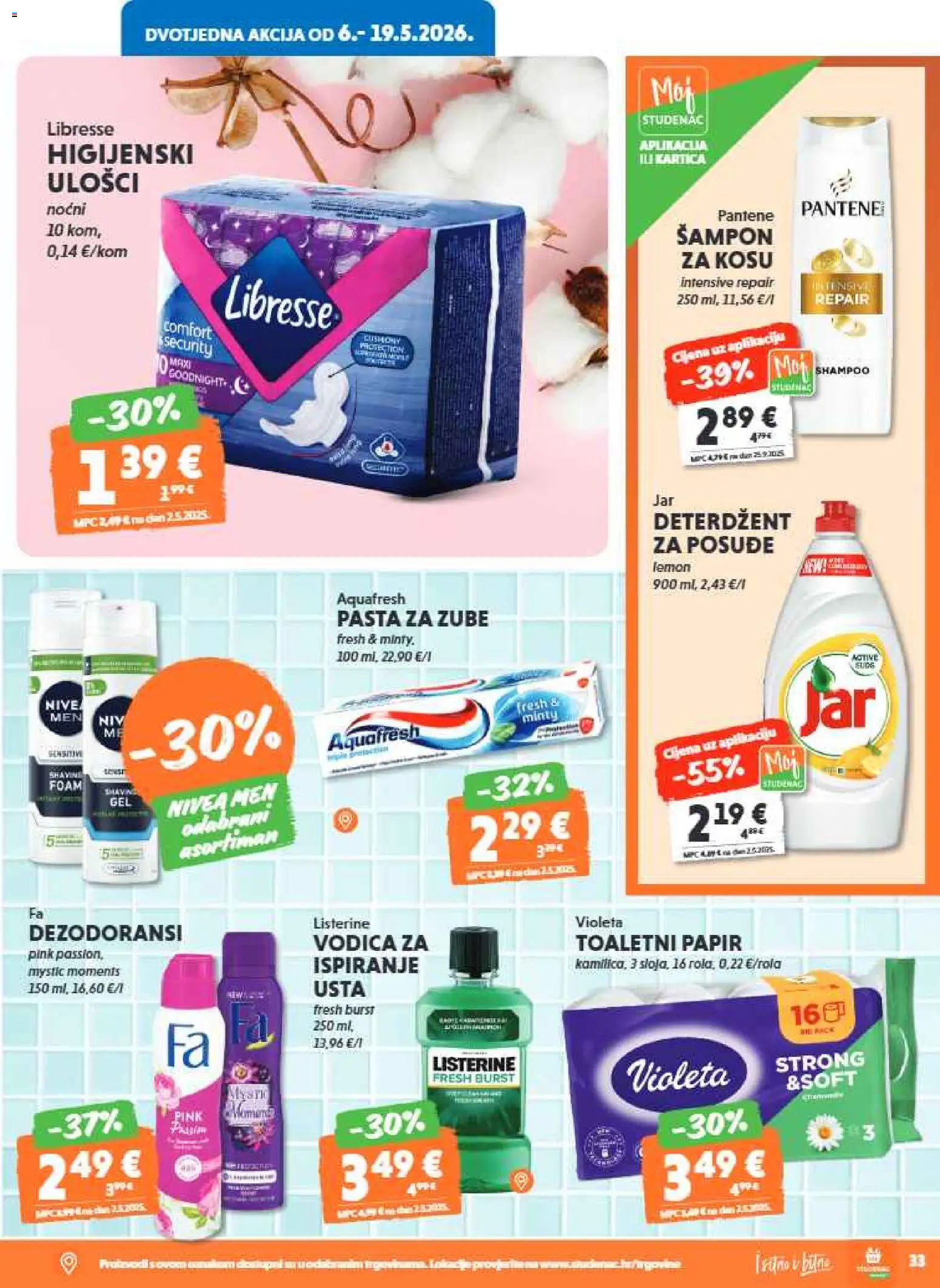 Studenac katalog | vrijedi od 13.05.2026 | Stranica: 33 | Proizvodi: Šampon, Pasta za zube, Pasta, Violeta
