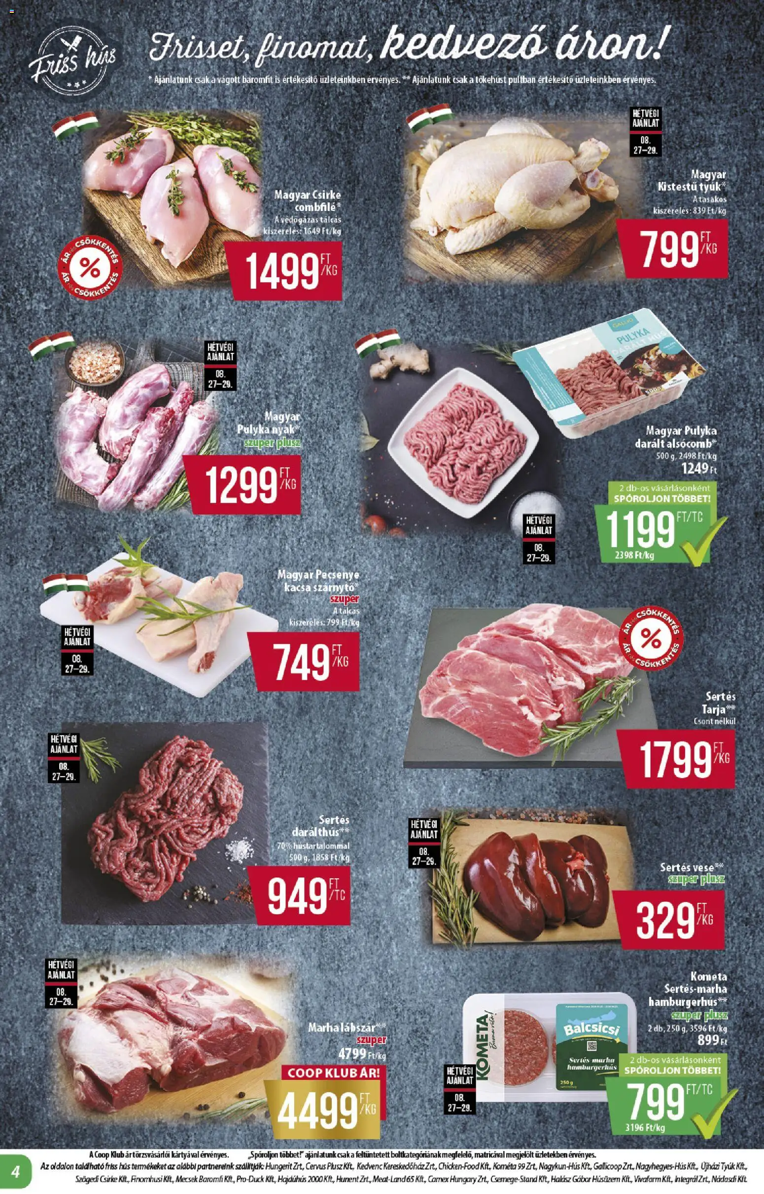 COOP akciós ujság - amely érvényes a következő dátumtól: 2026.08.27. | Oldal: 4 | Termékek: Nyak, Baromfi, Tarja, Kometa