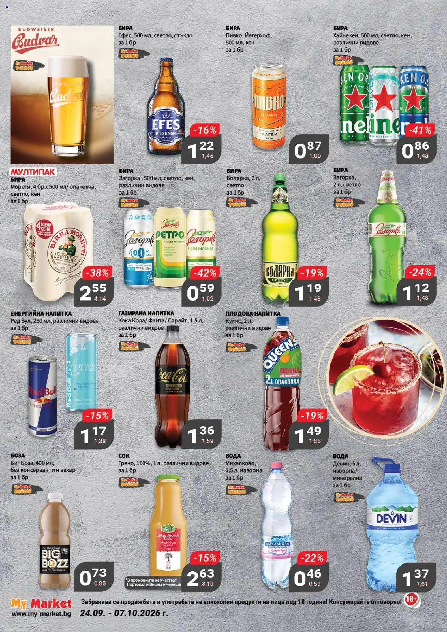 {H1} | Страница: 16 | Продукти: Red Bull, Портокал, Бира, Напитка
