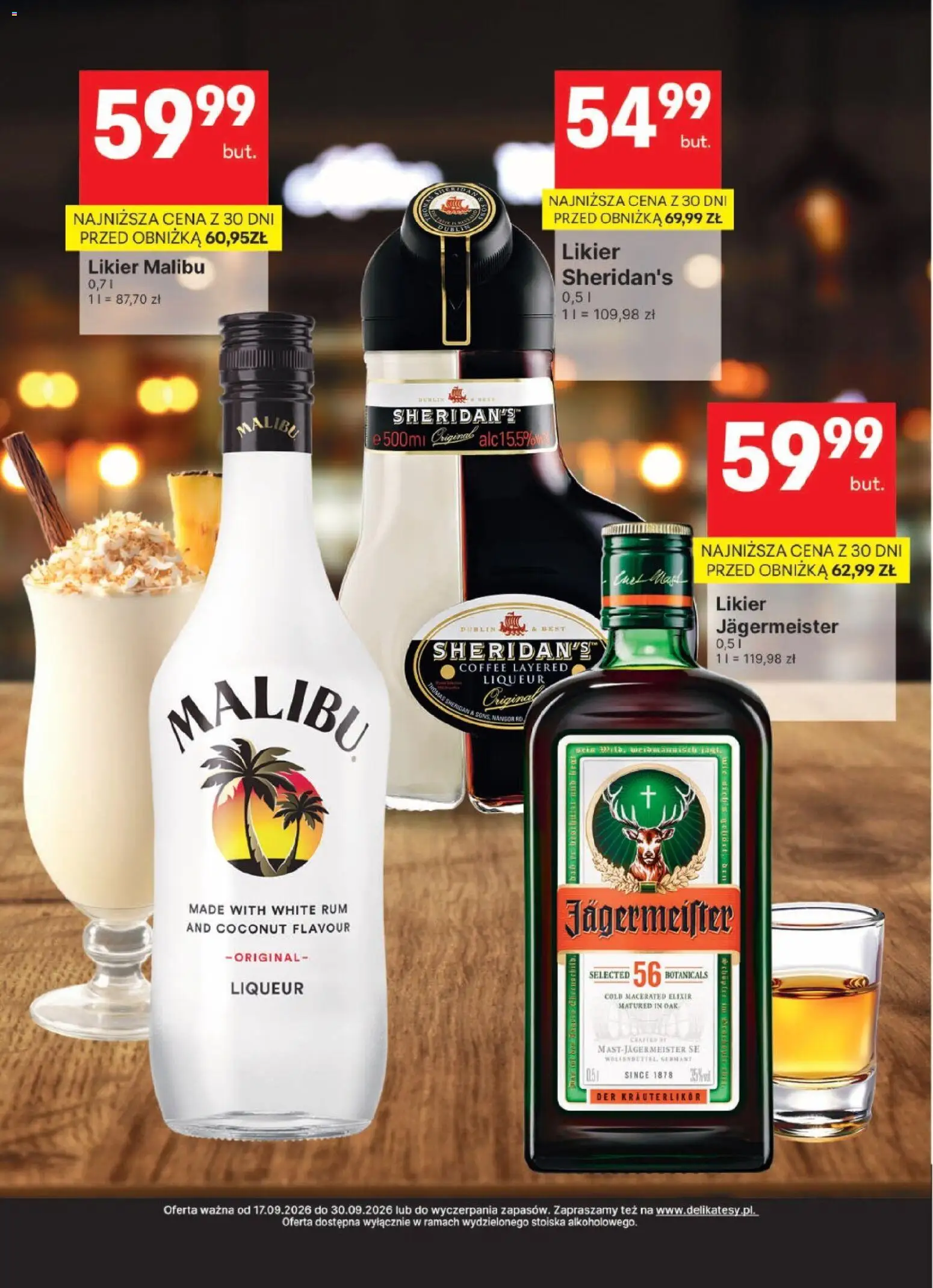 Delikatesy Centrum gazetka - DeliBarek od 17.09.2026 | Strona: 12 | Produkty: Sheridan's, Malibu, Jagermeister, Rum