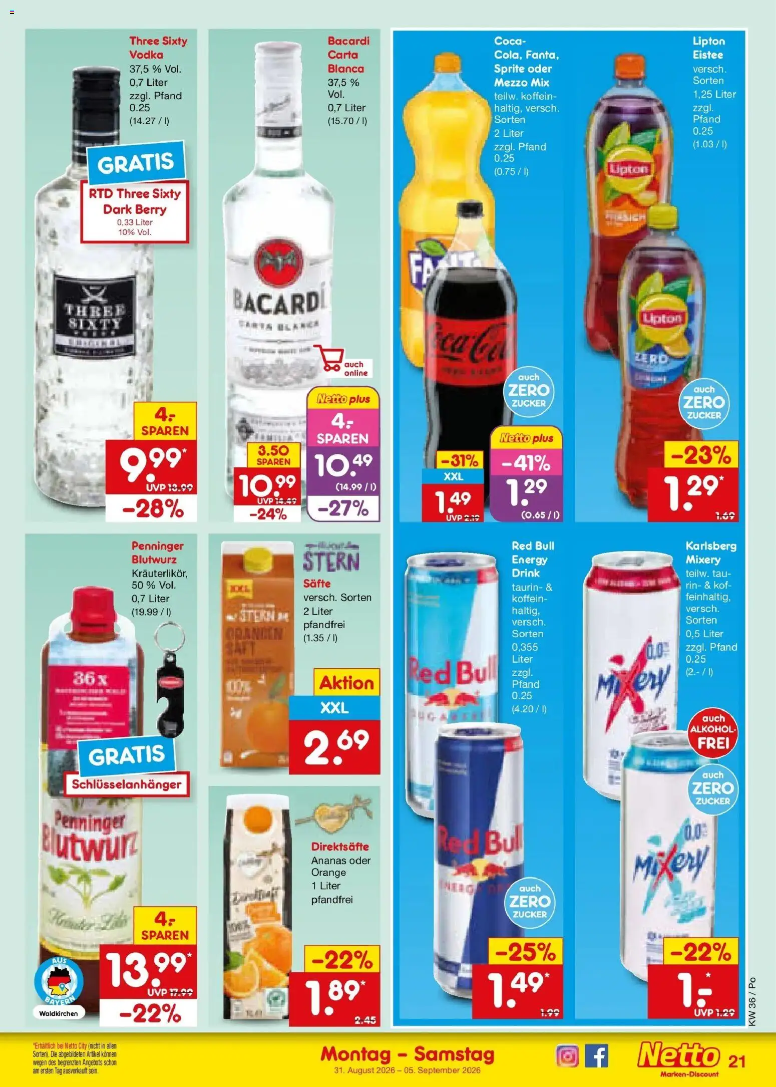 Netto Marken-Discount Prospekt Selb (ab 31.08.2026) » Angebote | Seite: 27 | Produkte: Mezzo mix, Red bull, Sprite, Orangen