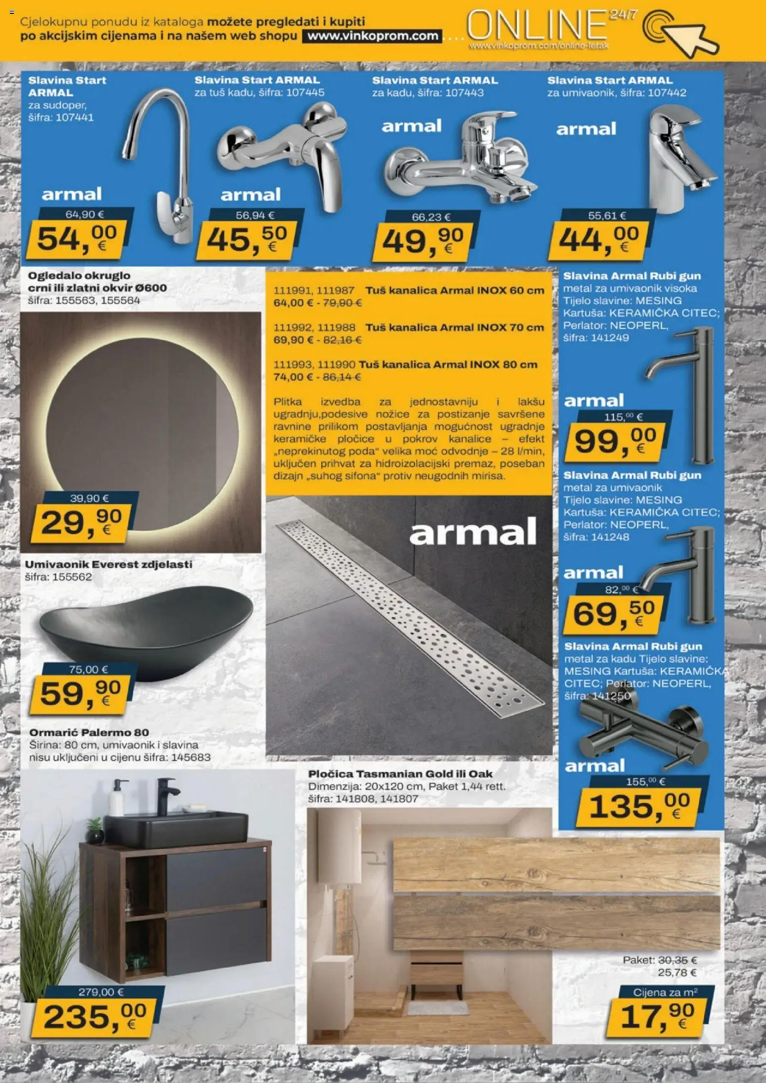 Vinkoprom katalog | vrijedi od 16.03.2026 | Stranica: 19 | Proizvodi: Umivaonik, Tuš, Ogledalo, Pločice