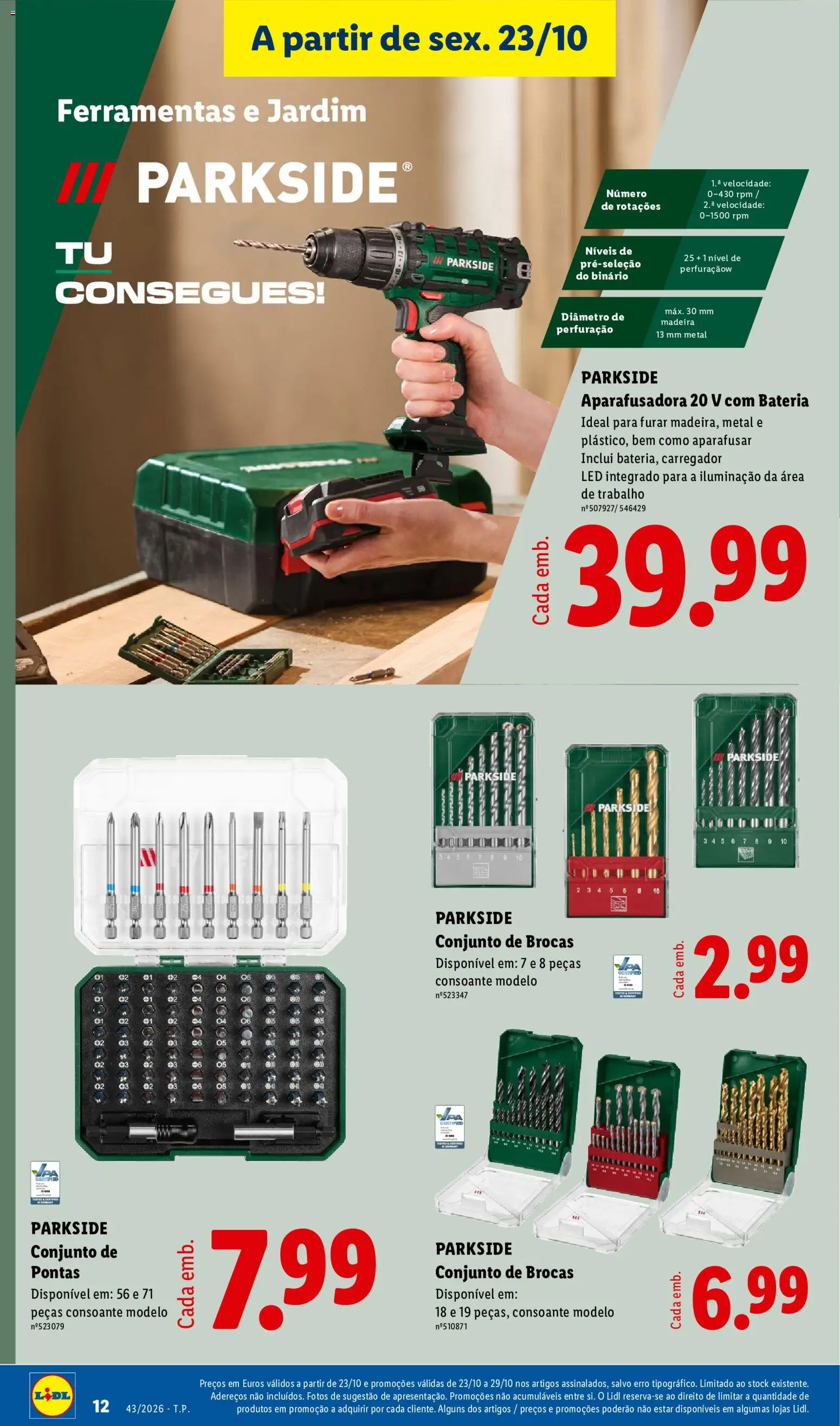 Lidl Promoções Fim de Semana │ válido de 23/10/2026 | Página: 12 | Produtos: Ferramentas, Iluminação, Bateria