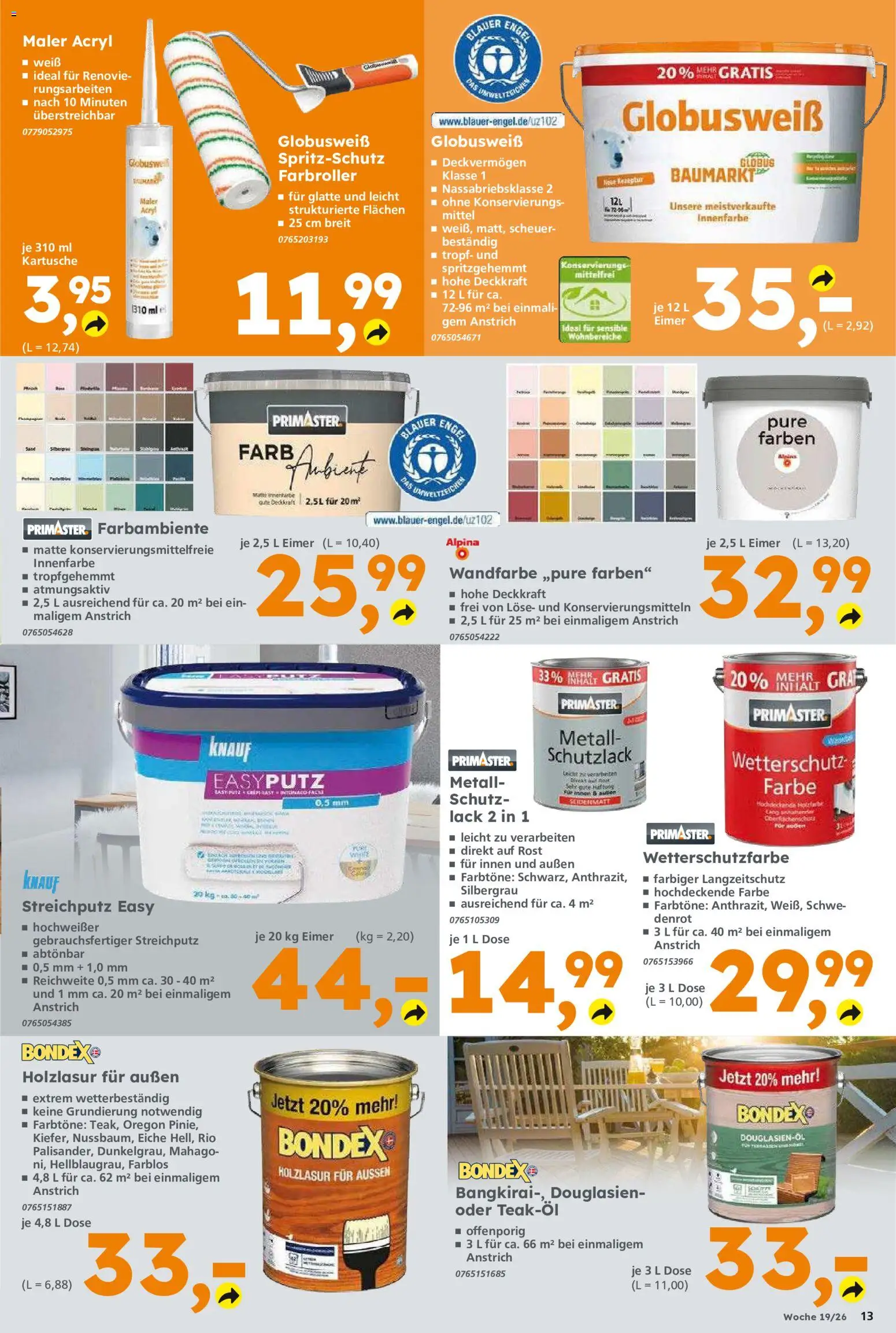 Globus Baumarkt Prospekt Berlin-Treptow	 – gültig ab 04.05.2026 | Seite: 13 | Produkte: Wandfarbe, Hose