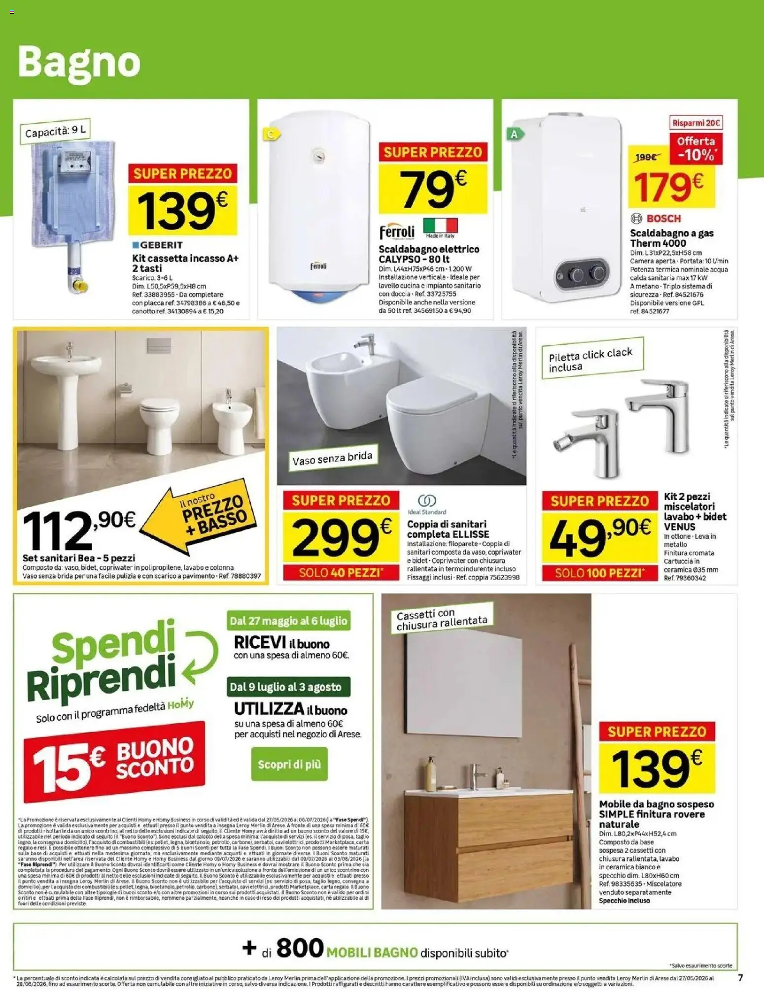 Volantino Leroy Merlin del 27.05.2026 | Pagina: 7 | Prodotti: Pavimento, Acqua, Bagno, Specchio