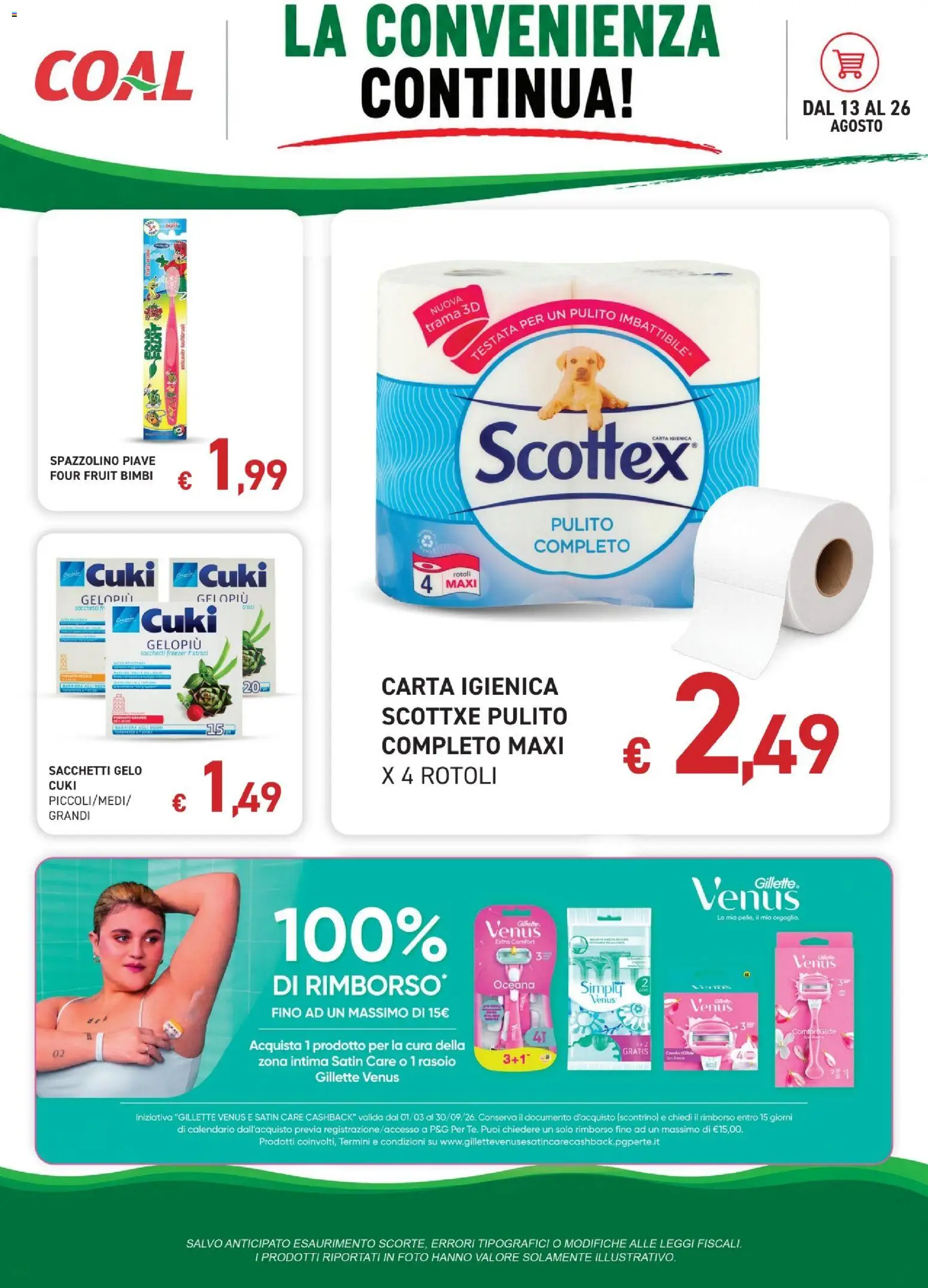 Volantino Coal del 13/08/2026 | Pagina: 8 | Prodotti: Rasoio, Carta igienica, Spazzolino, Freezer