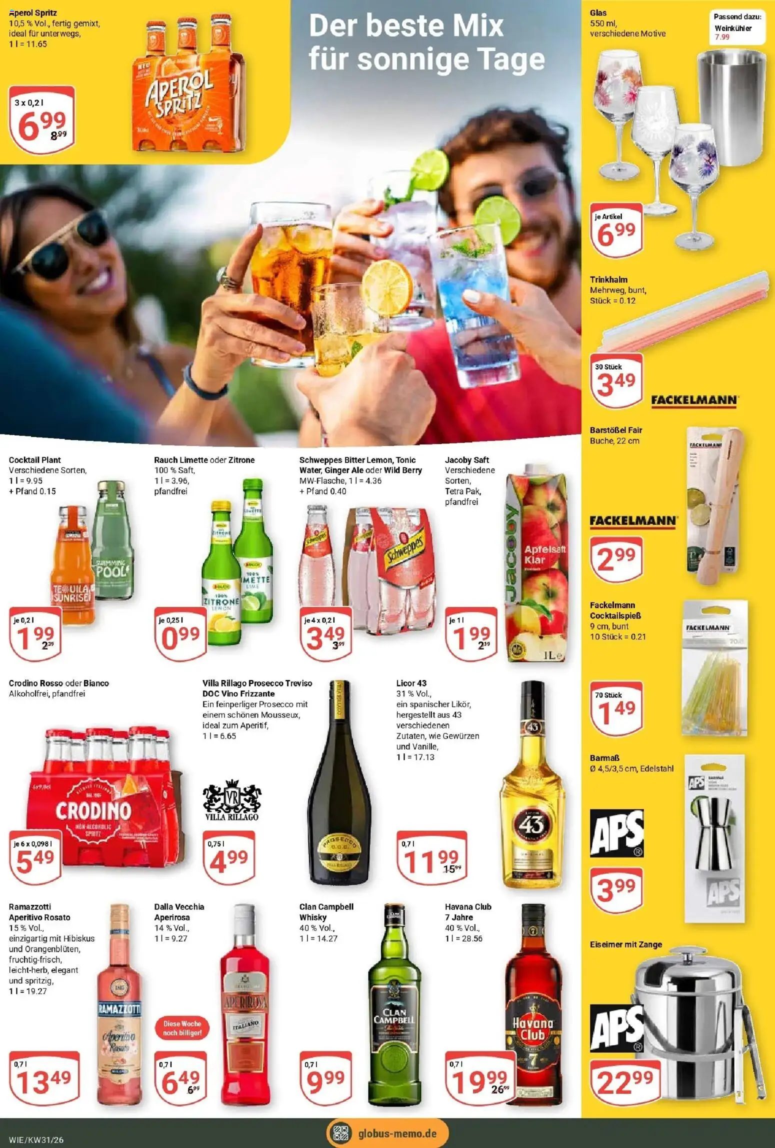 Globus Prospekt Waghäusel – gültig ab 20.07.2026 | Seite: 20 | Produkte: Havana club, Schweppes, Prosecco, Aperol
