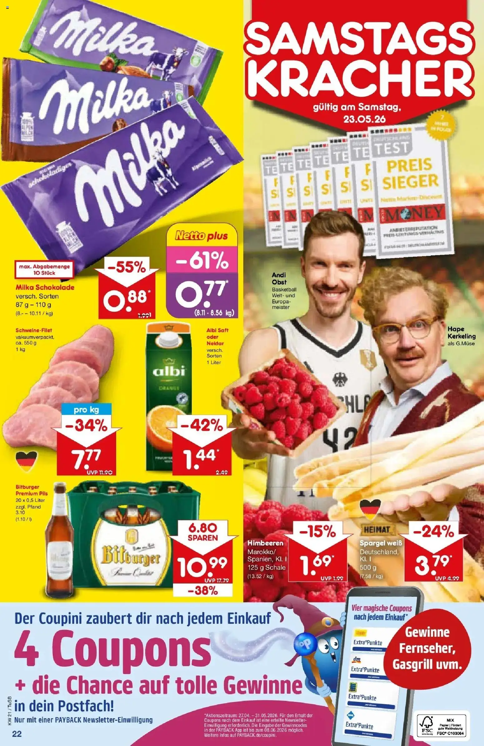 Netto Marken-Discount Prospekt Lahr-Langenwinkel	 – gültig ab 17.05.2026 | Seite: 24 | Produkte: Himbeeren, Milka schokolade, Pils, Basketball