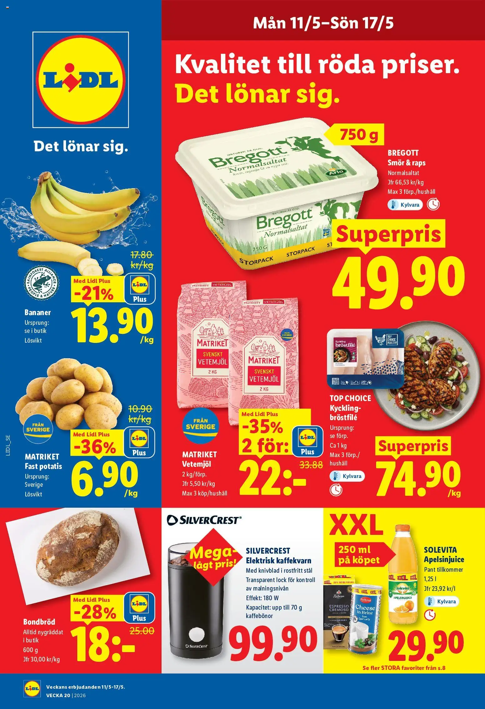 Lidl reklamblad aktuell från 11.05.2026 | Sida: 1 | Produkter: Bregott, Smör, Rapsolja, Bananer