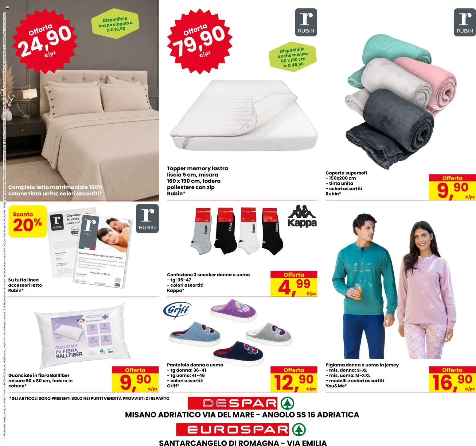 Volantino Eurospar del 17/09/2026 | Pagina: 24 | Prodotti: Pigiama, Coperta, Coprimaterasso, Guanciale