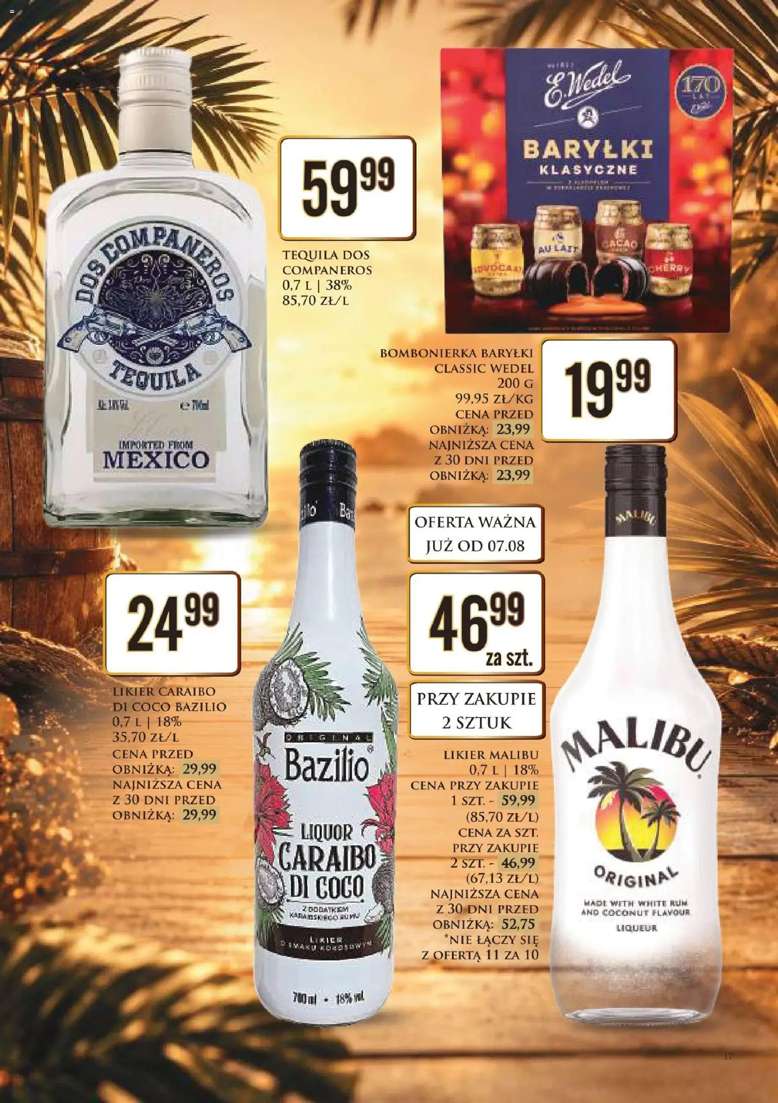 Dino gazetka alkoholowa od 07.08.2026 | Strona: 17 | Produkty: Bombonierka, Malibu, Tequila, Rum