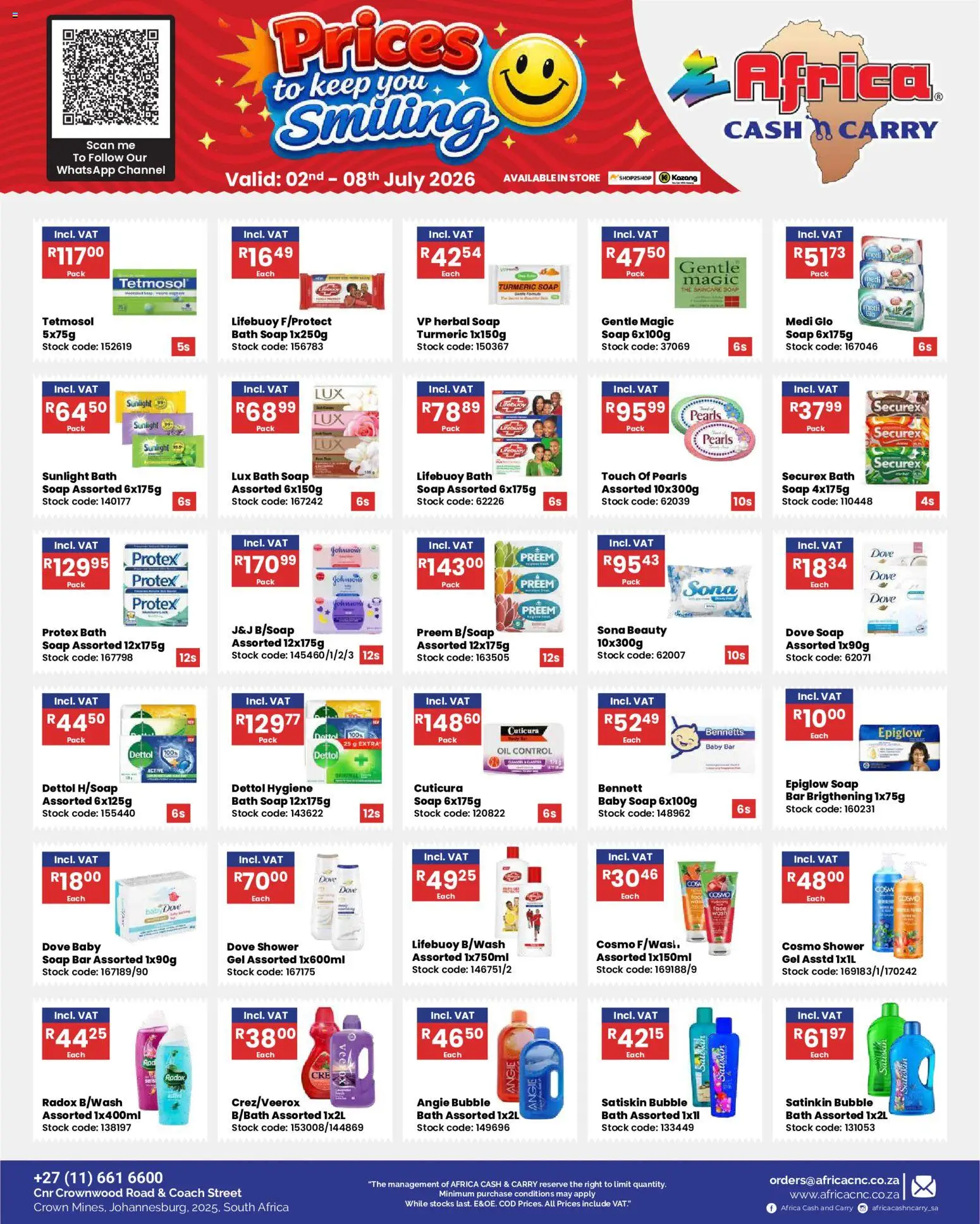 New Africa Cash & Carry catalogue – valid from 02/07/2026 | Page: 8 | Products: Shower, Oil, Stock, Soap