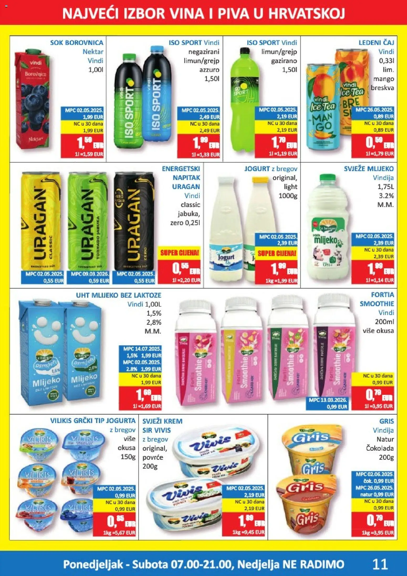 Vrutak katalog | vrijedi od 11.05.2026 | Stranica: 11 | Proizvodi: Vindija, Jogurt, Povrće, Mlijeko bez laktoze