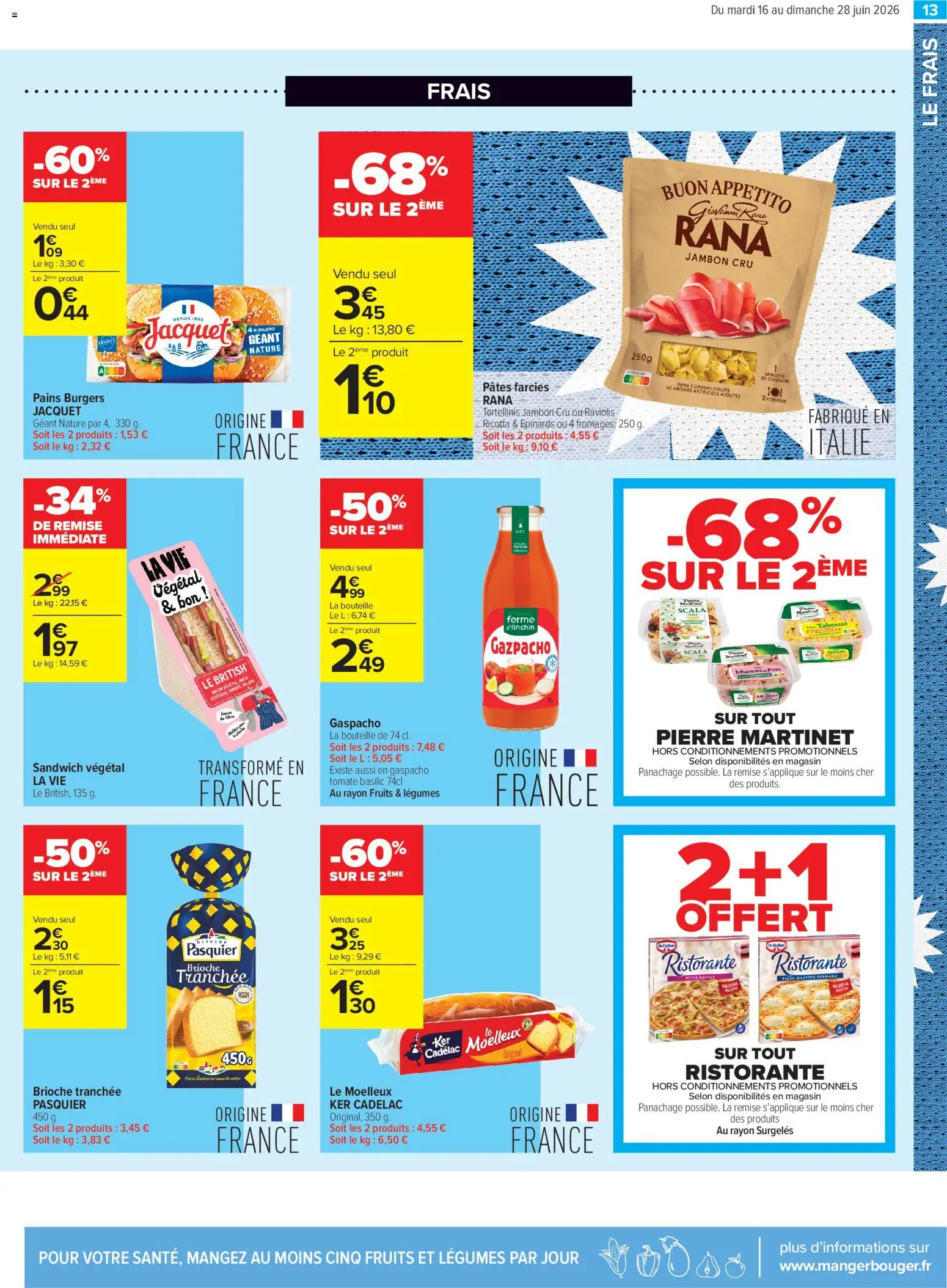 {H1} | Page: 13 | Produits: Salade, Sandwich, Jambon, Pâtes