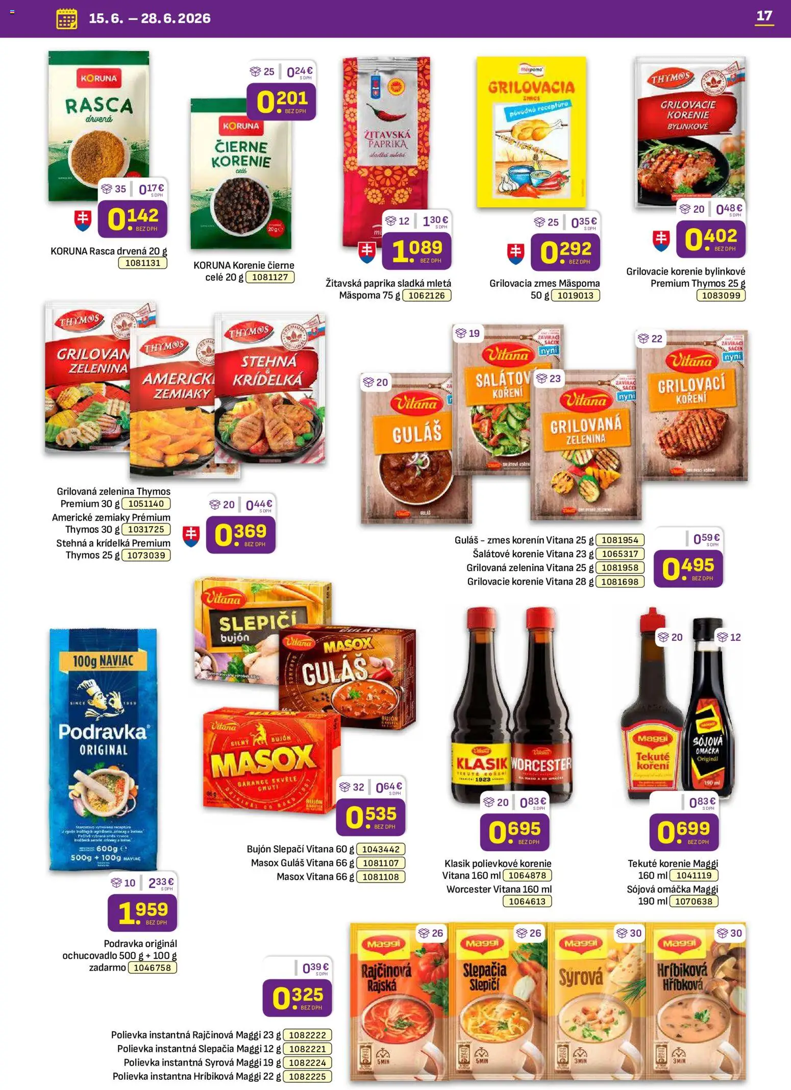 Nové Libex akcie – leták je platný od 15.06.2026 | Strana: 17 | Produkty: Paprika, Masox, Korenie, Zemiaky