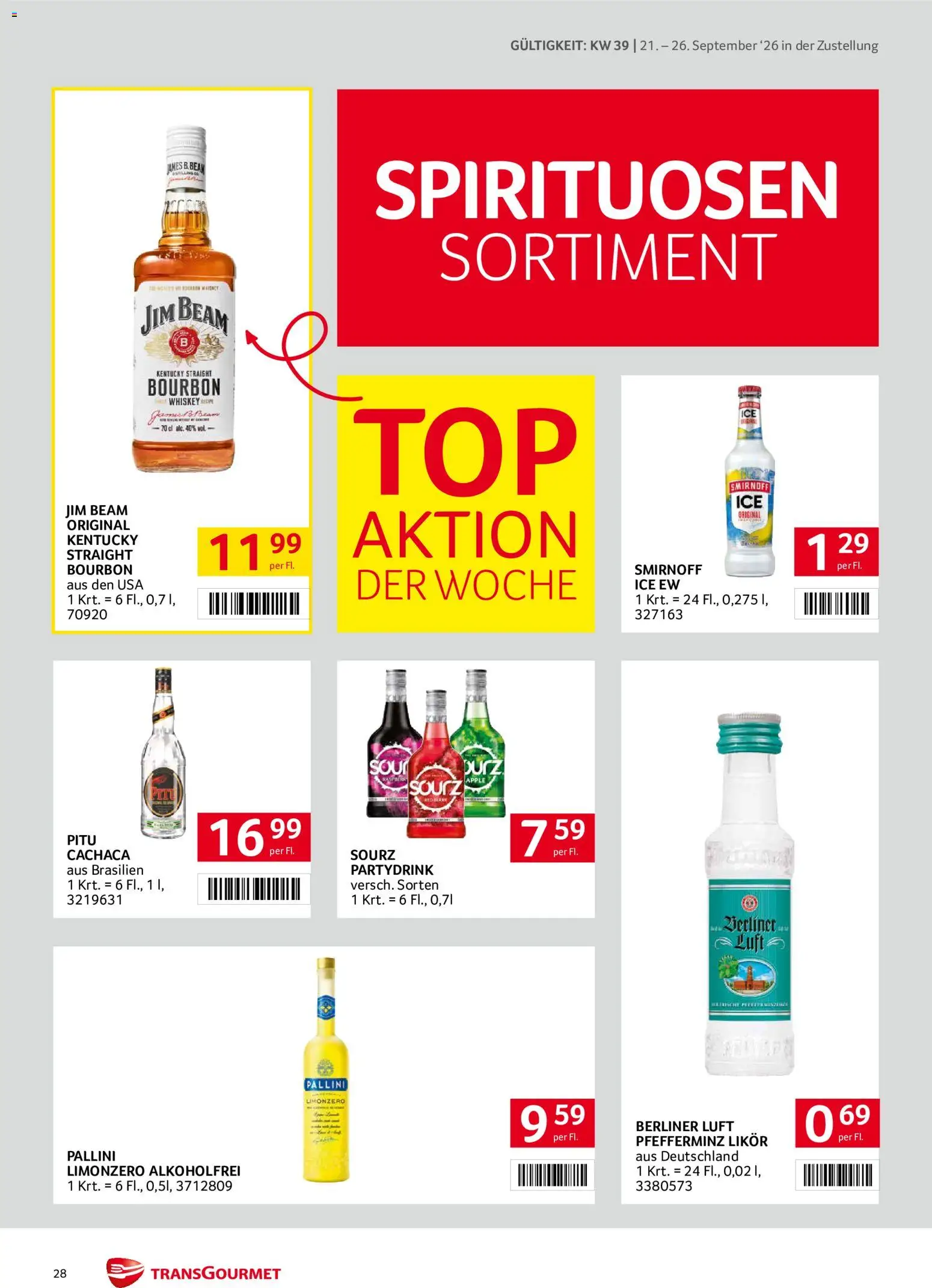 Transgourmet Zustellaktion gültig ab 20.09.2026 | Seite: 28 | Produkte: Whiskey, Apple, Bourbon
