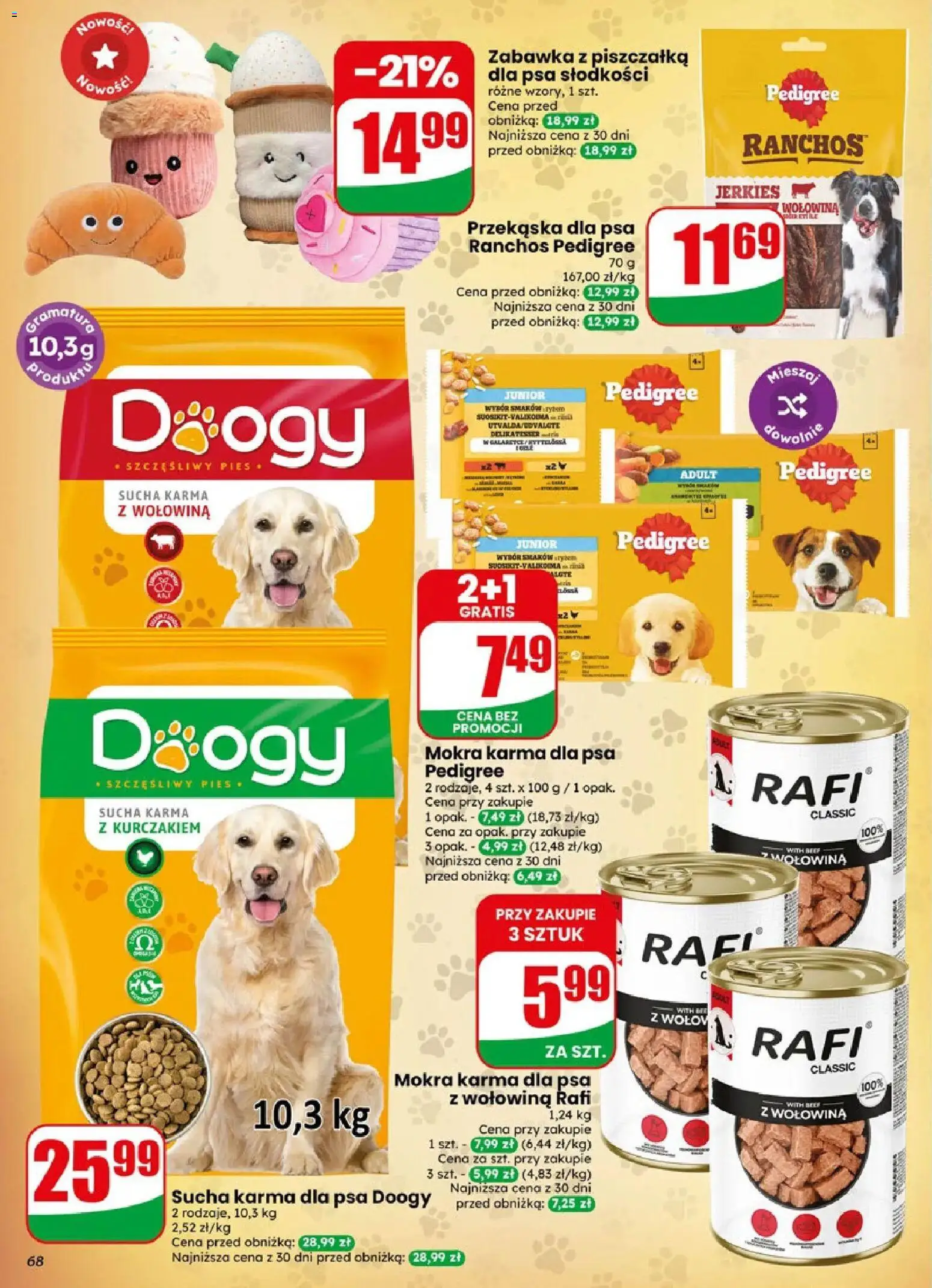 Dino gazetka od 13.05.2026 | Strona: 68 | Produkty: Karma dla psa pedigree, Karma dla psa, Sucha karma dla psa, Wołowina