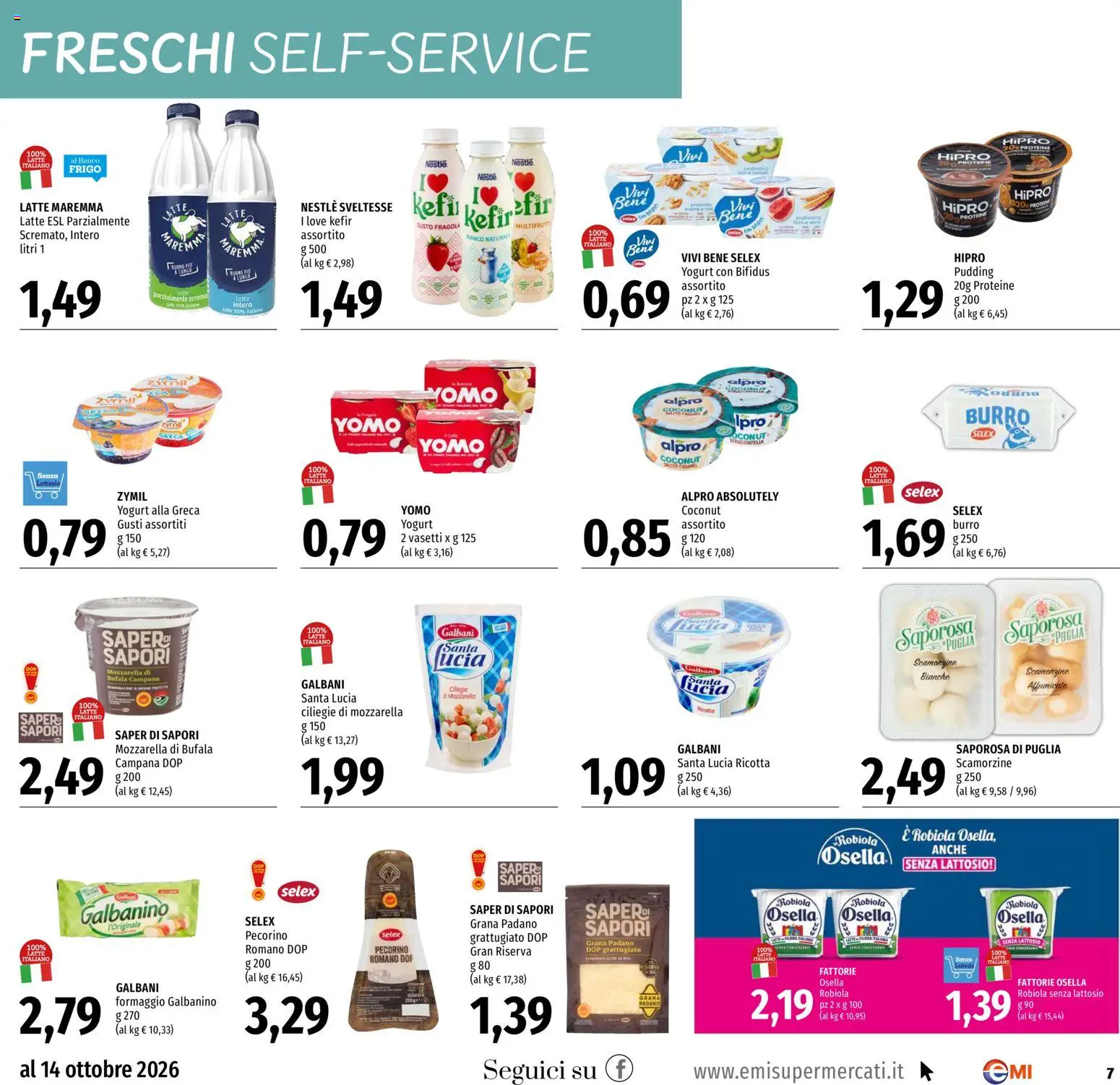 Volantino EMI del 01/10/2026 | Pagina: 7 | Prodotti: Yogurt, Burro, Formaggio galbanino, Pecorino