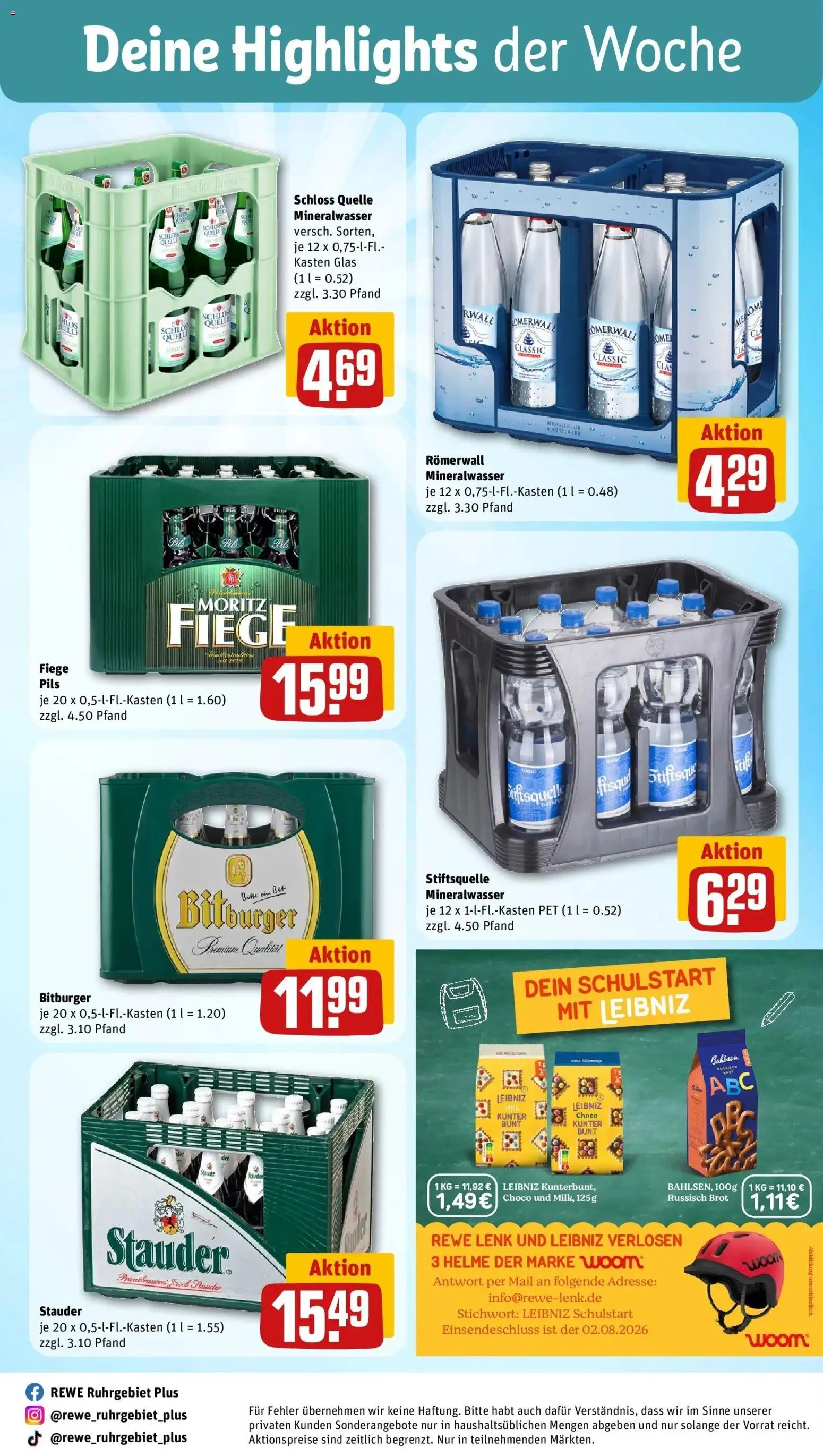 Rewe Prospekt Bochum – gültig ab 27.07.2026 | Seite: 30 | Produkte: Bitburger, Pils, Mineralwasser, Brot