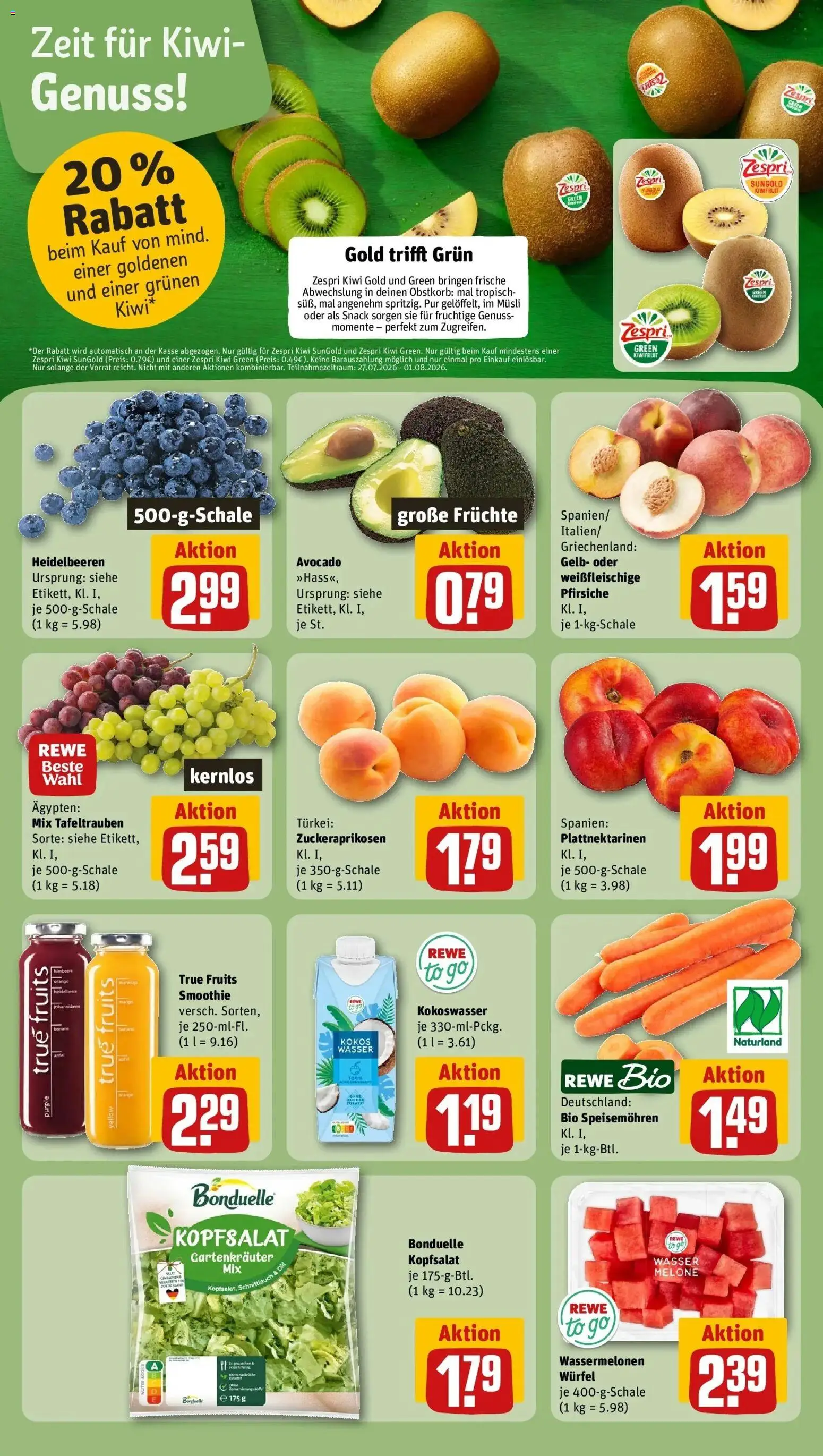 Rewe Prospekt Dresden – gültig ab 27.07.2026 | Seite: 4 | Produkte: Heidelbeeren, Avocado, Melone, Kiwi