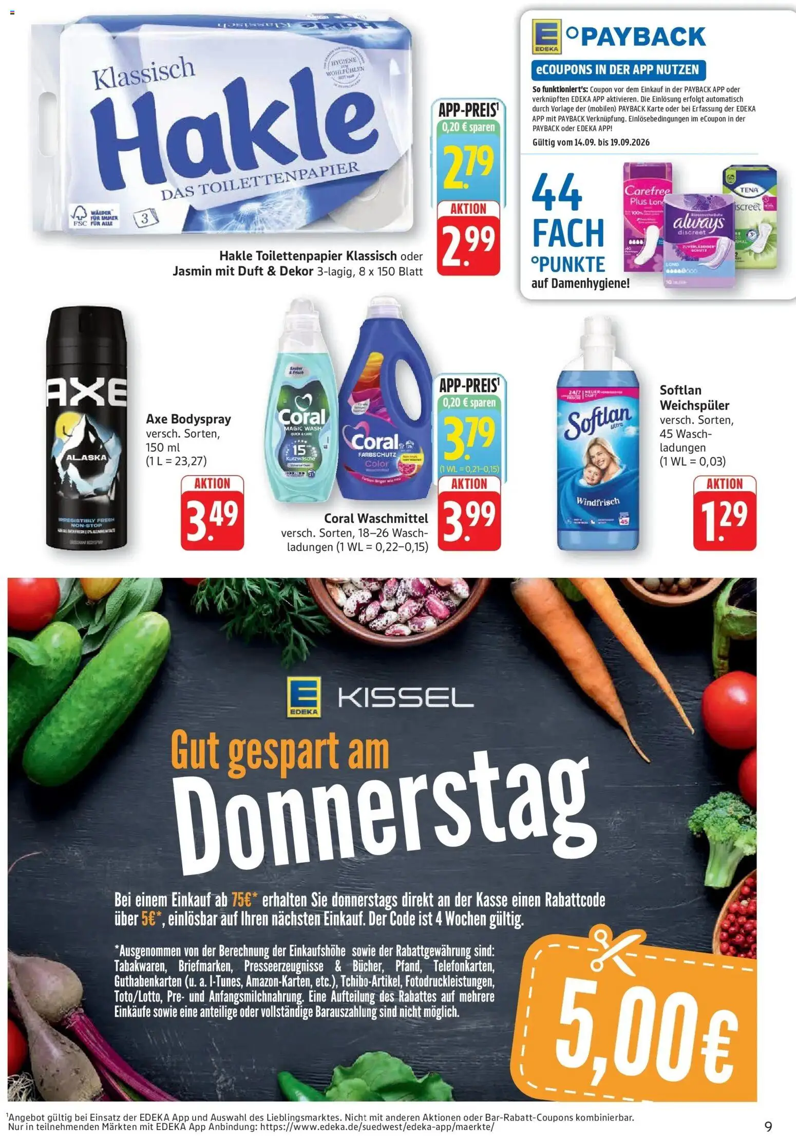 Edeka Prospekt Kröppen (ab 14.09.2026) » Angebote Online | Seite: 9 | Produkte: Coral, Duft, Weichspüler, Toilettenpapier