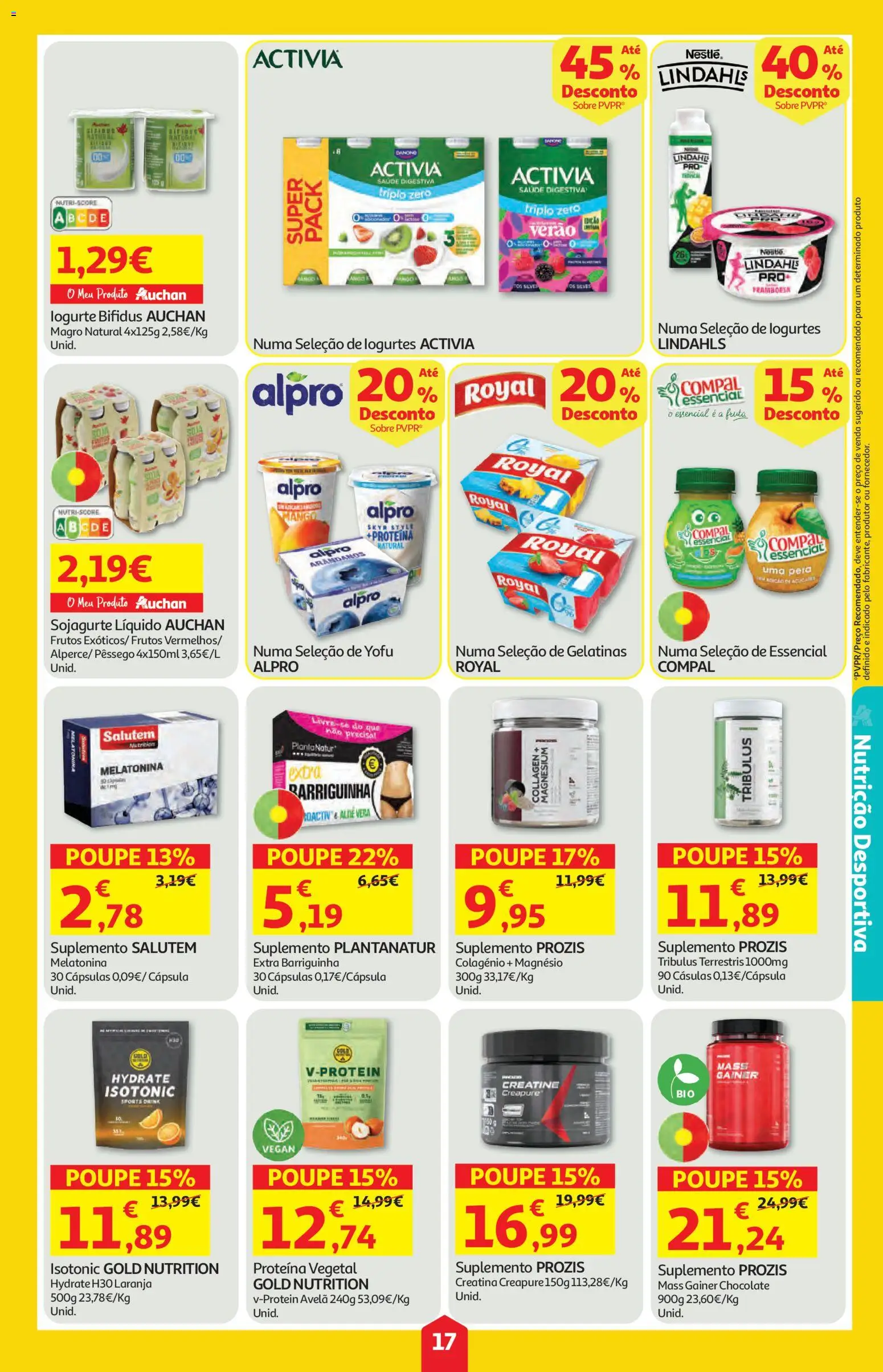 Auchan folheto │ válido de 16/07/2026 | Página: 17 | Produtos: Creatina, Nestlé, Melatonina, Proteina