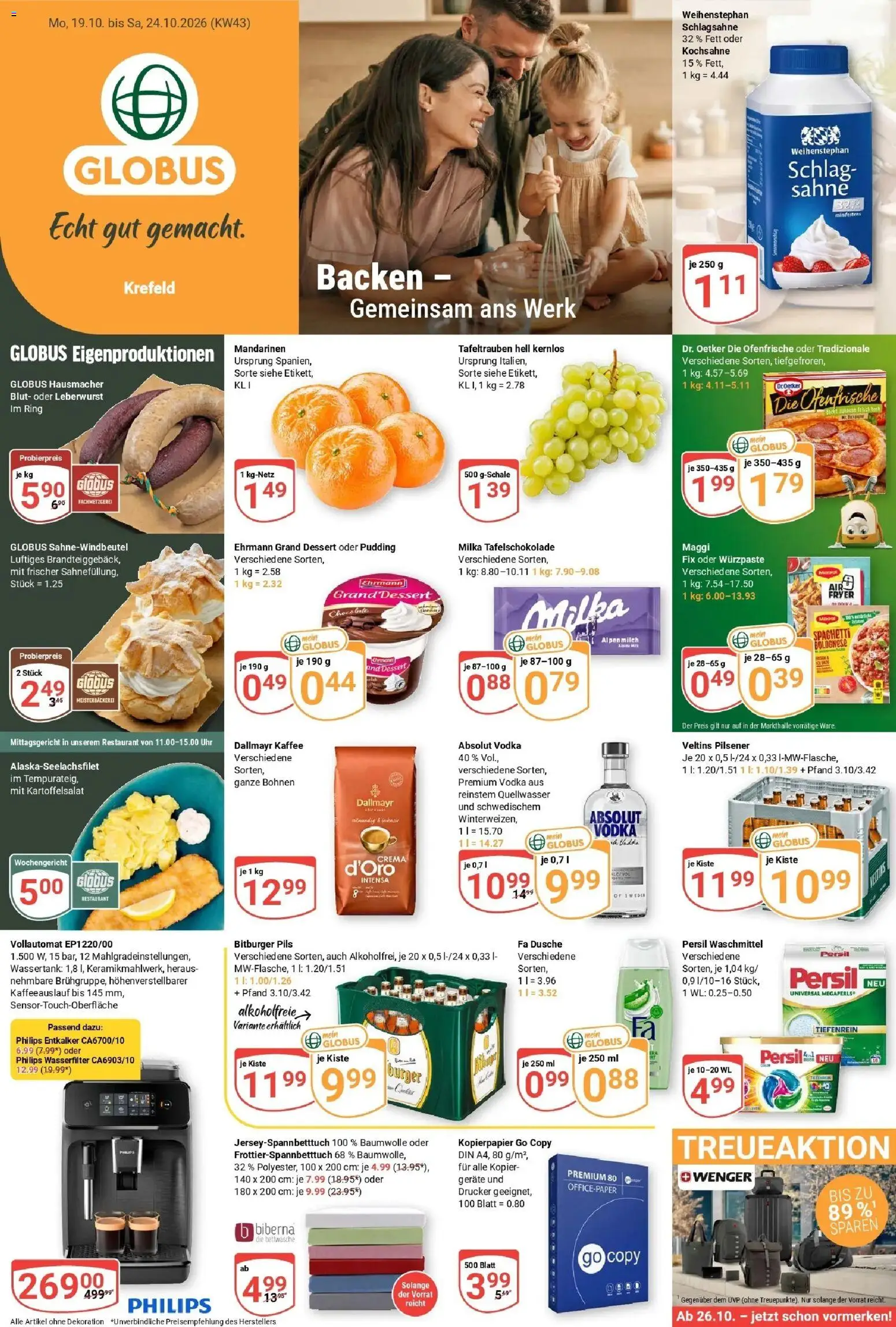 Globus Prospekt Krefeld (ab 19.10.2026) » Angebote online | Seite: 1 | Produkte: Bitburger, Kochsahne, Bettwäsche, Pudding