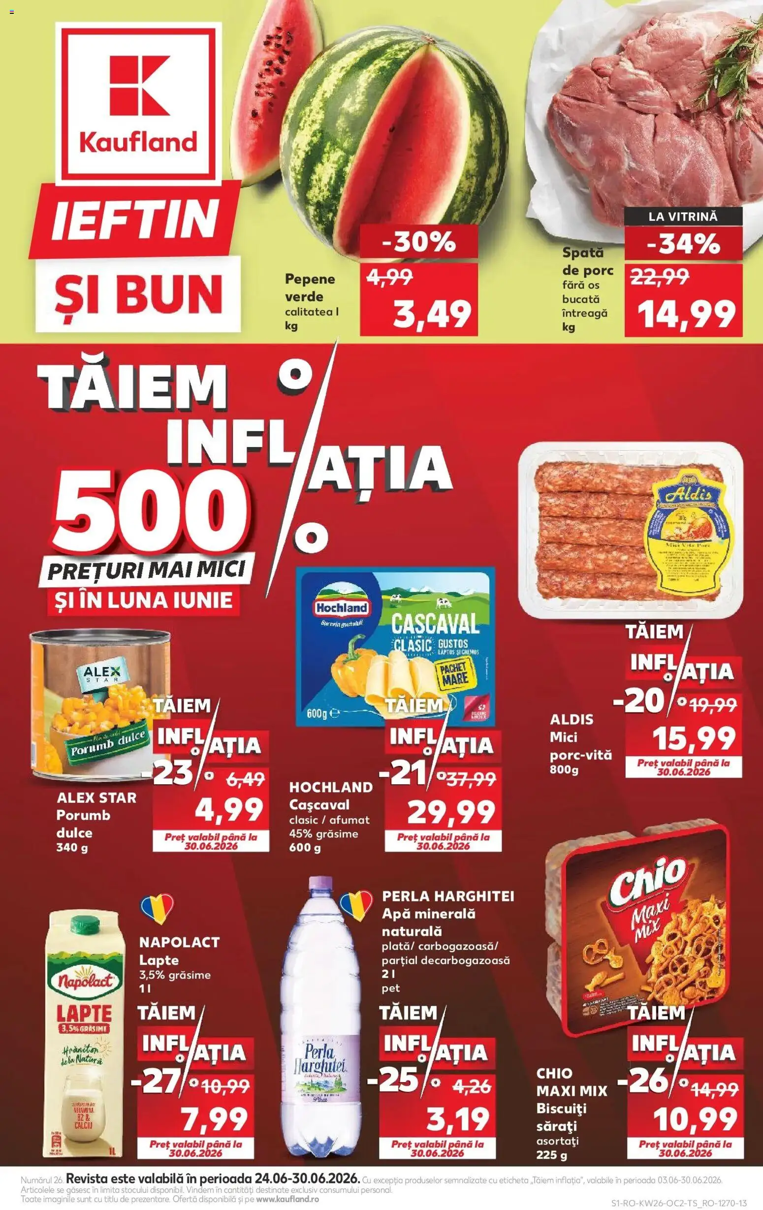 Noul catalog Kaufland – valabil de la 24.06.2026 | Pagină: 1 | Produse: Pepene Verde, Yazı tahtası kalemi, Biscuiți, Apă