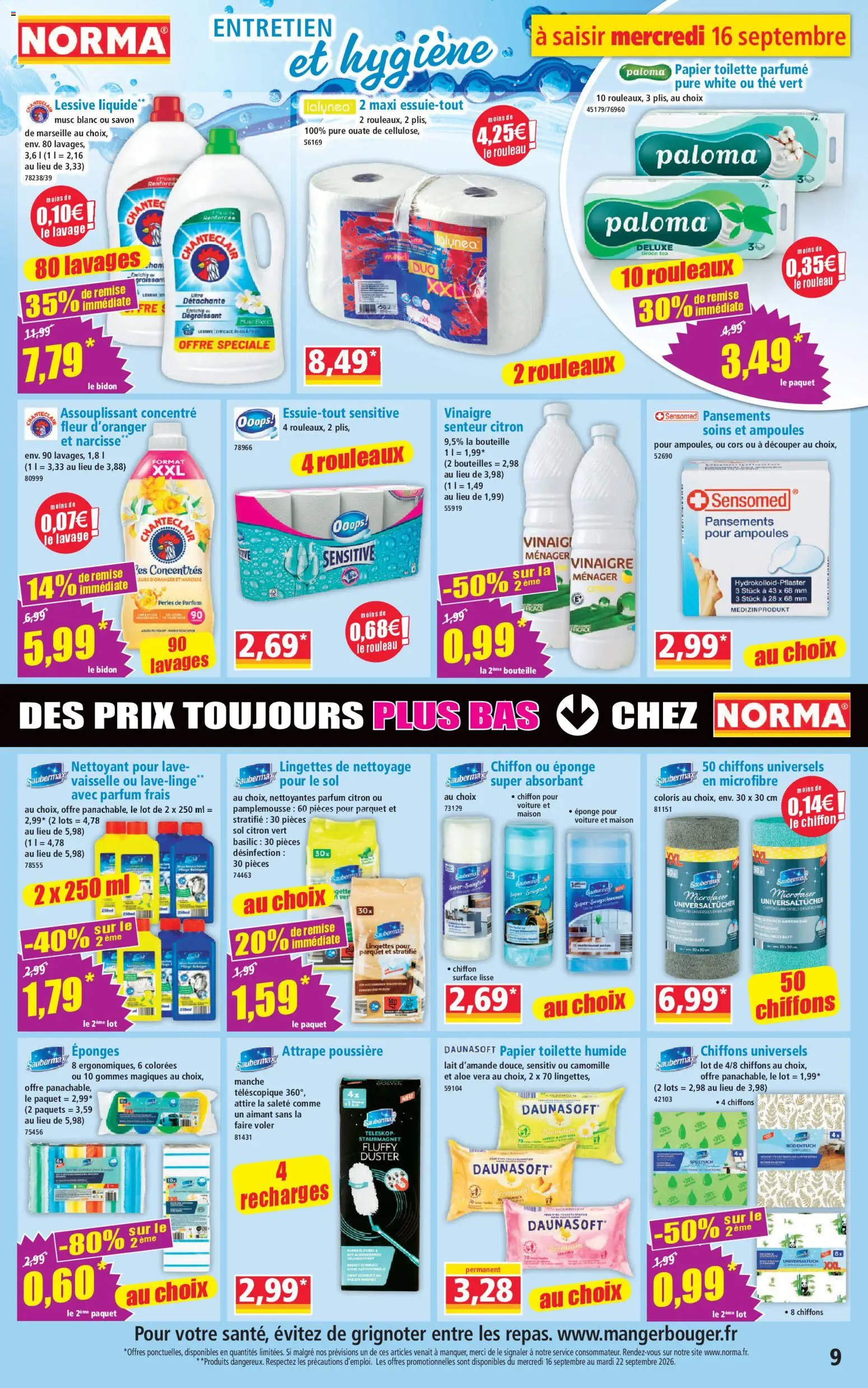 {H1} | Page: 9 | Produits: Aimant, Papier toilette, Éponges, Lessive Liquide