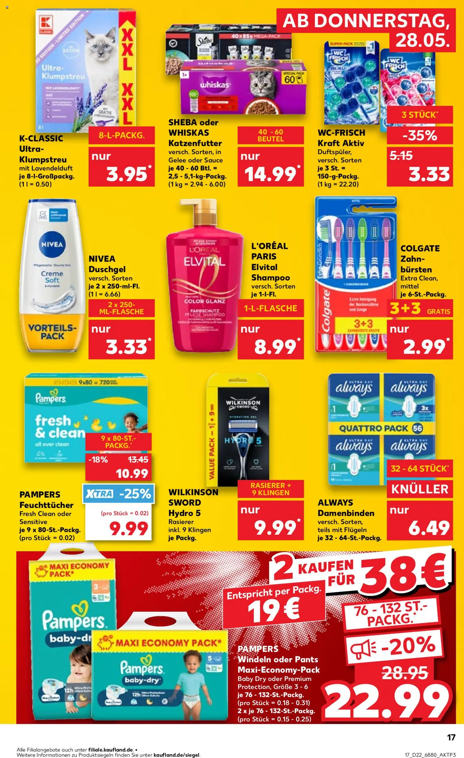 Kaufland Prospekt Völklingen – gültig ab 28.05.2026 | Seite: 17 | Produkte: Rasierer, Sheba, Shower Gel, Whiskas