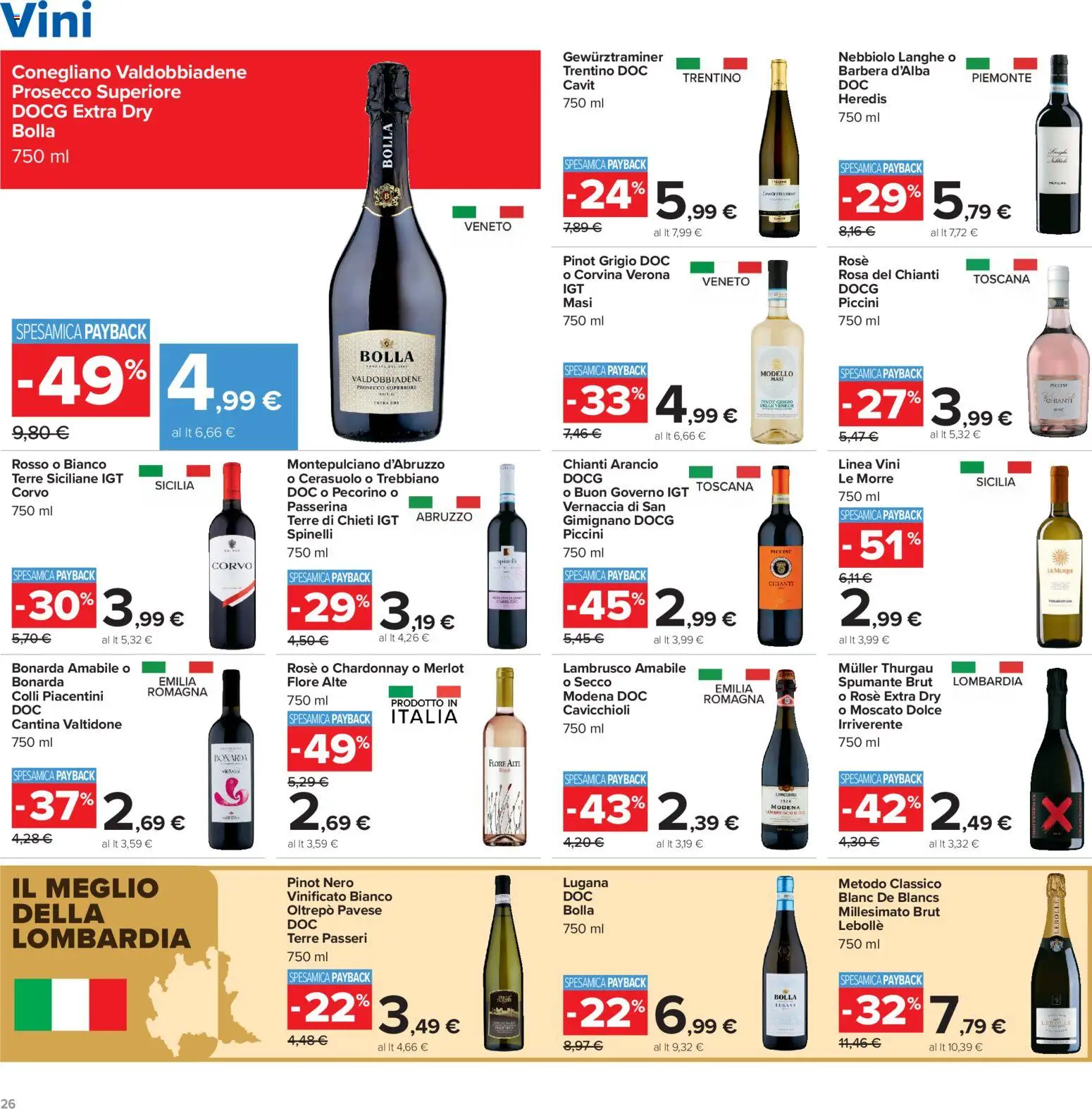 Volantino Carrefour del 15/09/2026 | Pagina: 26 | Prodotti: Prosecco, Spumante, Pecorino, Lambrusco