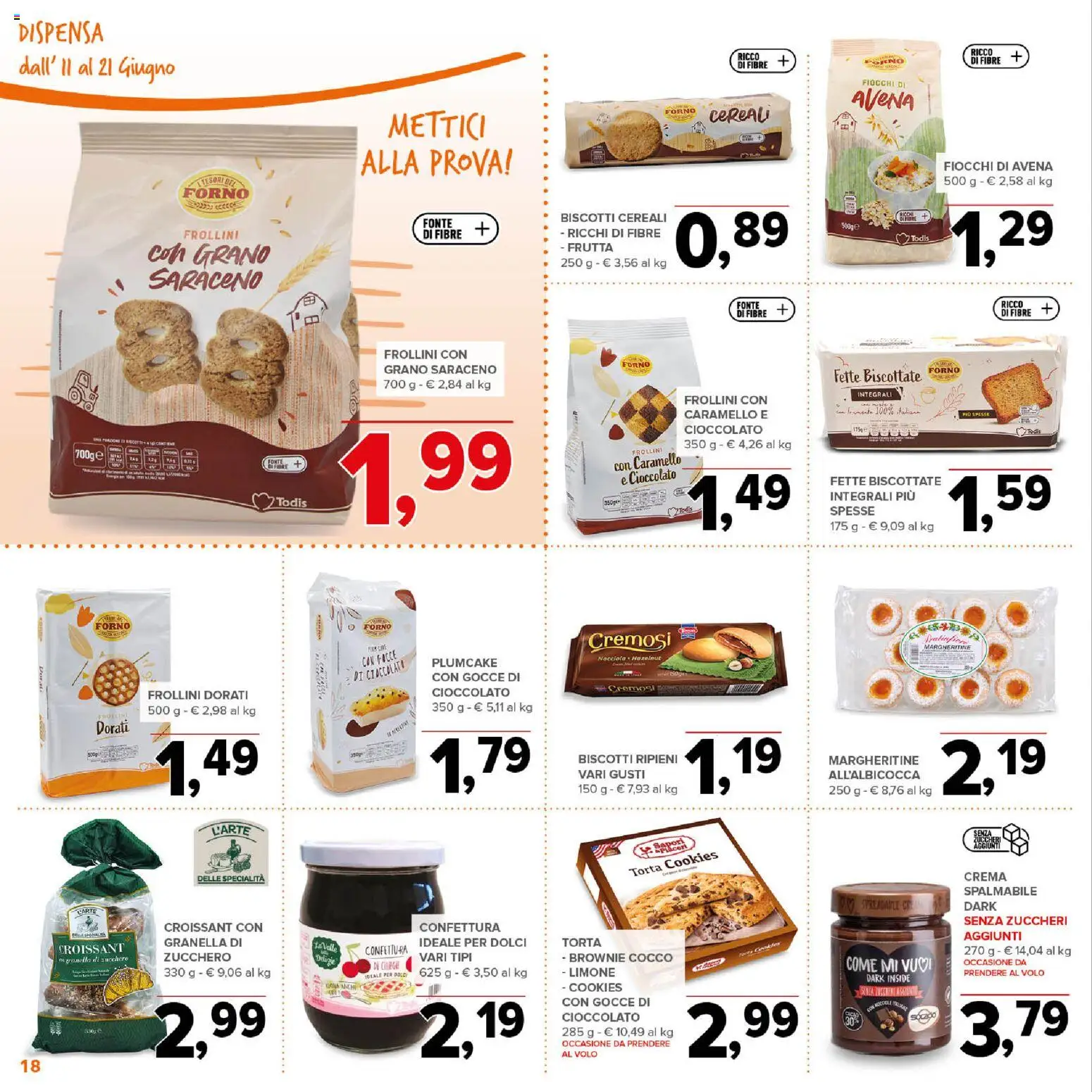 Volantino Todis del 11.06.2026 | Pagina: 18 | Prodotti: Zucchero, Limone, Cocco, Torta