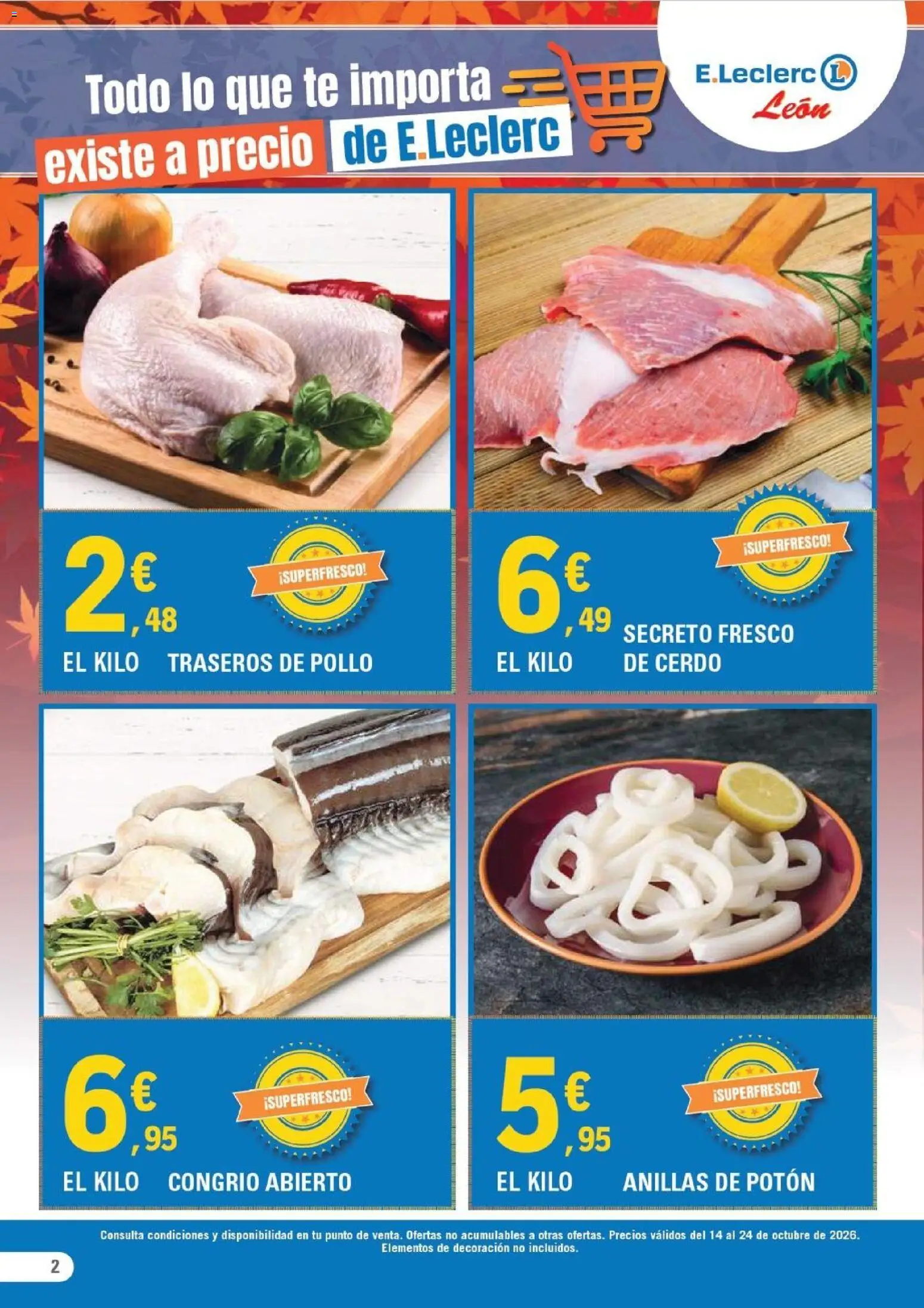 E.Leclerc - León │ válido desde el 14/10/2026 | Página: 2 | Productos: Cerdo, Té, Decoración, Pollo