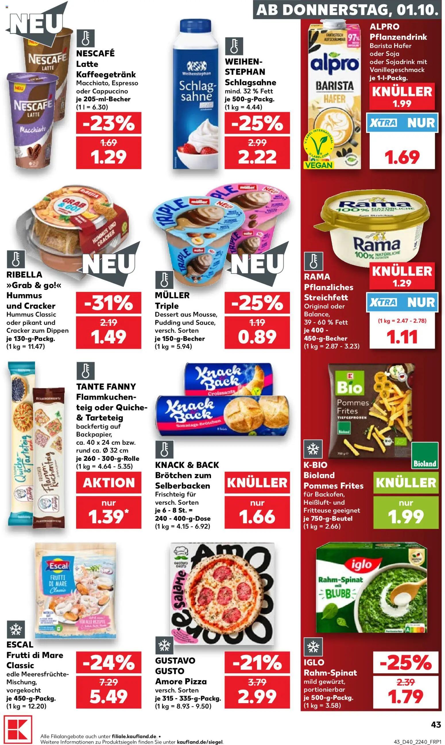 Kaufland Německo leták od 01.10.2026 | Strana: 43 | Produkty: Vegan, Hummus, Nescafé, Cappuccino