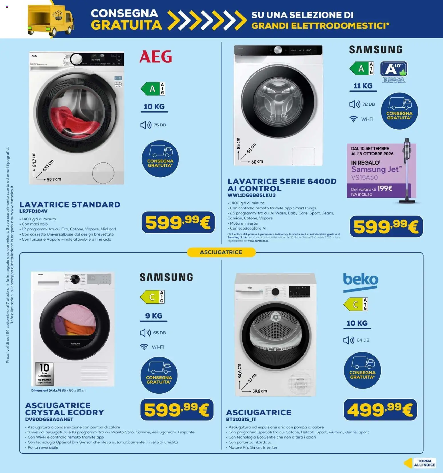 Volantino Euronics del 24/09/2026 | Pagina: 4 | Prodotti: Porta, Lavatrice, Asciugatrice, Samsung