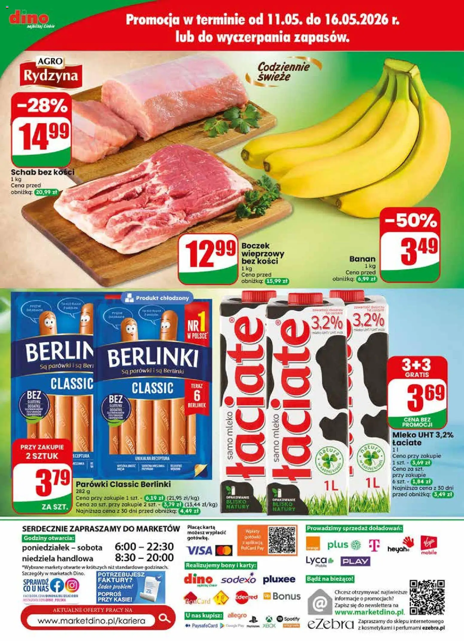 Dino gazetka od 13.05.2026 | Strona: 76 | Produkty: Schab, Schab bez kości, Mleko, Banan