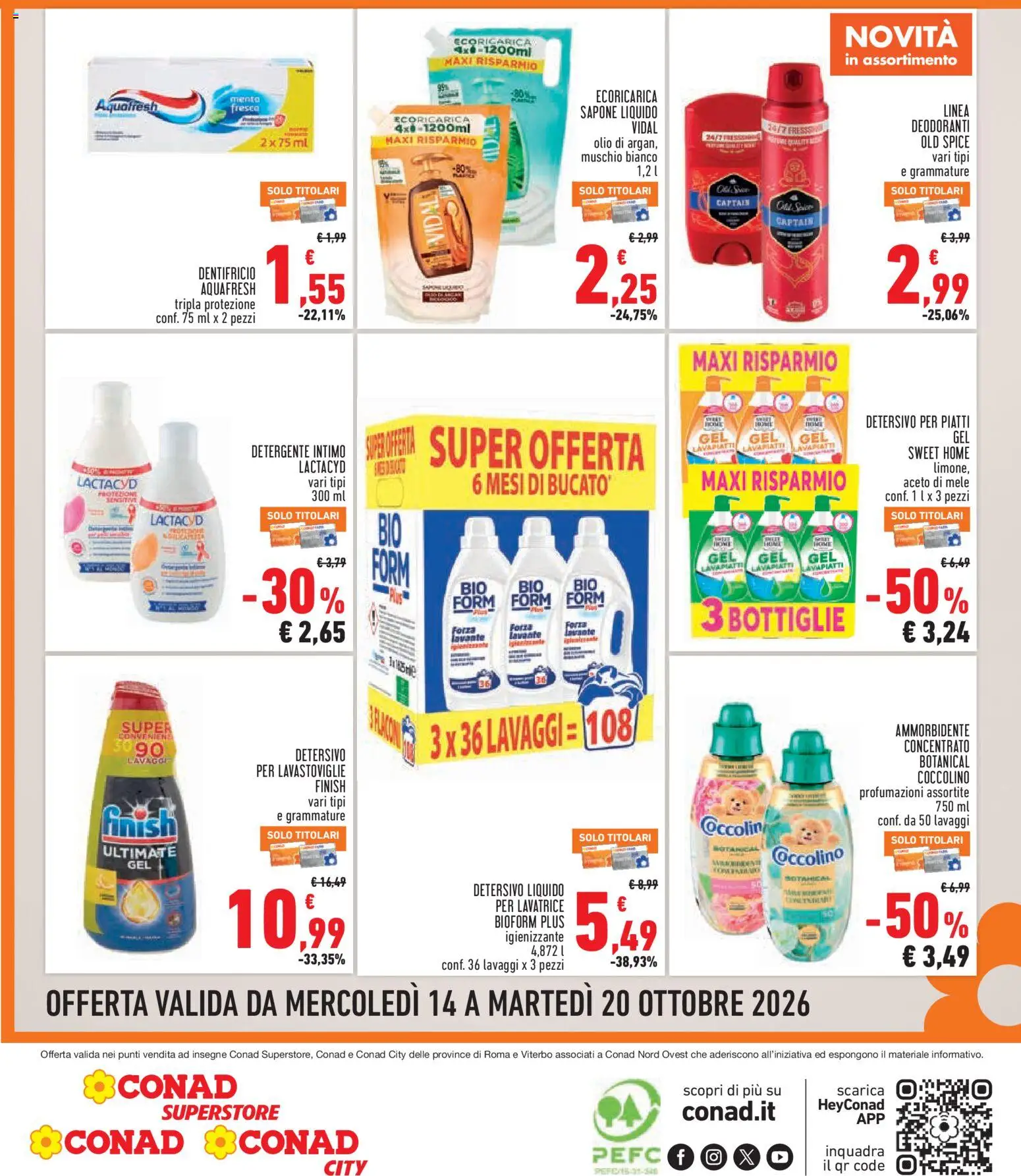 Volantino Conad del 14/10/2026 | Pagina: 8 | Prodotti: Dentifricio, Mele, Ammorbidente, Piatti