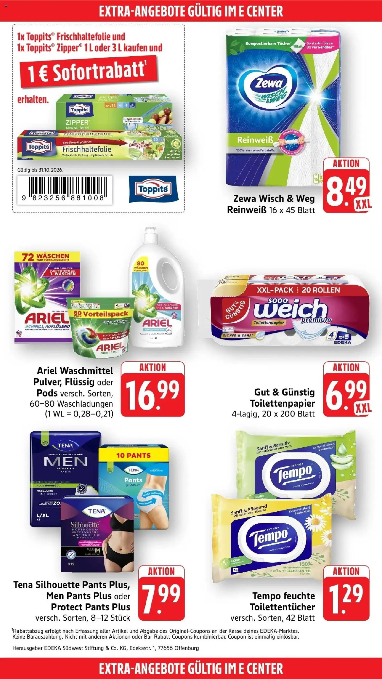 E center Prospekt Lampertheim (ab 26.10.2026) zum Blättern | Seite: 55 | Produkte: Ariel, Zewa, Unterwäsche, Toilettenpapier