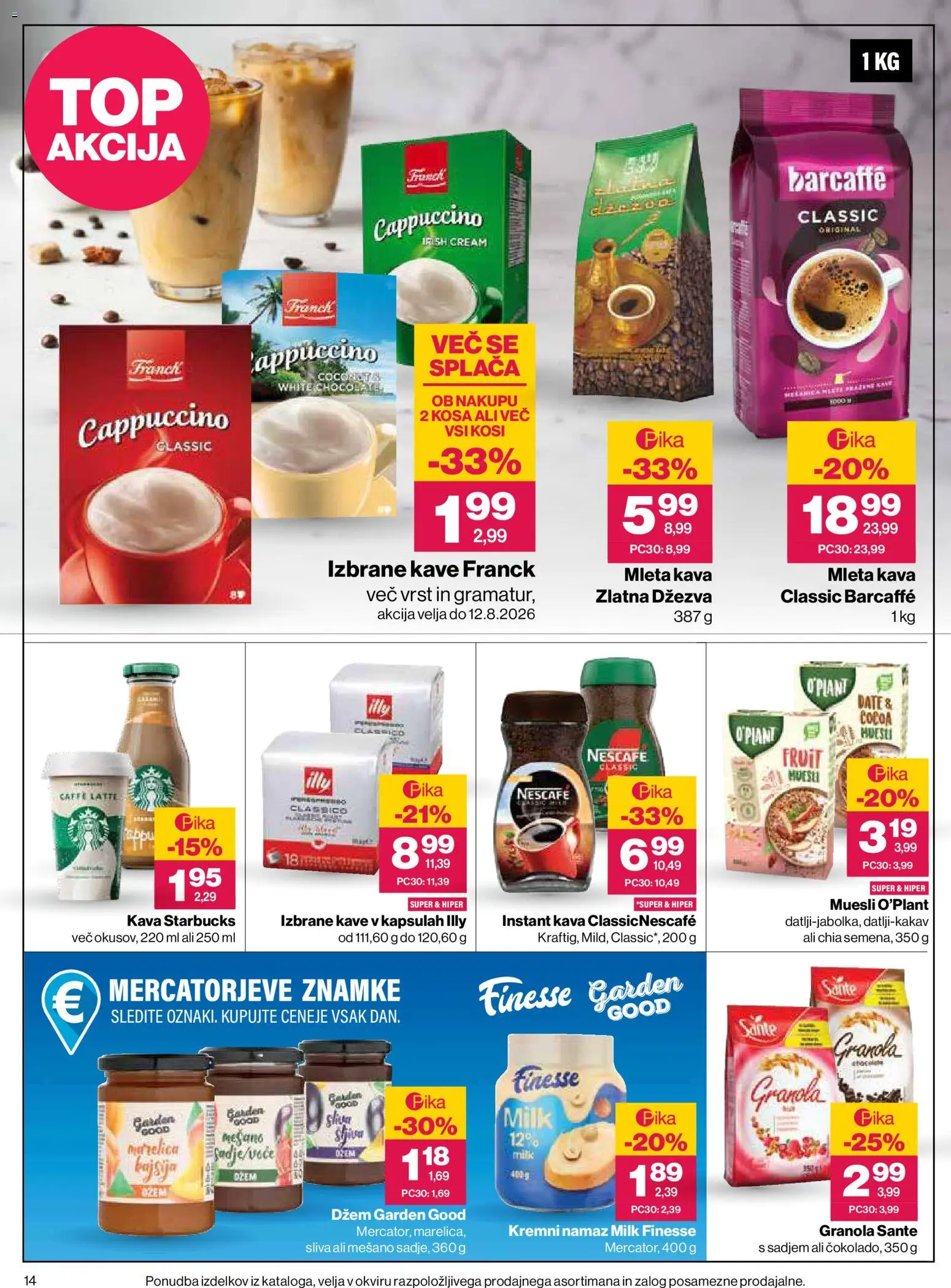 Novi Mercator katalog ponudbe – veljaven od 30.07.2026 | Stran: 14 | Izdelki: Muesli, Namaz, Džem, Kava