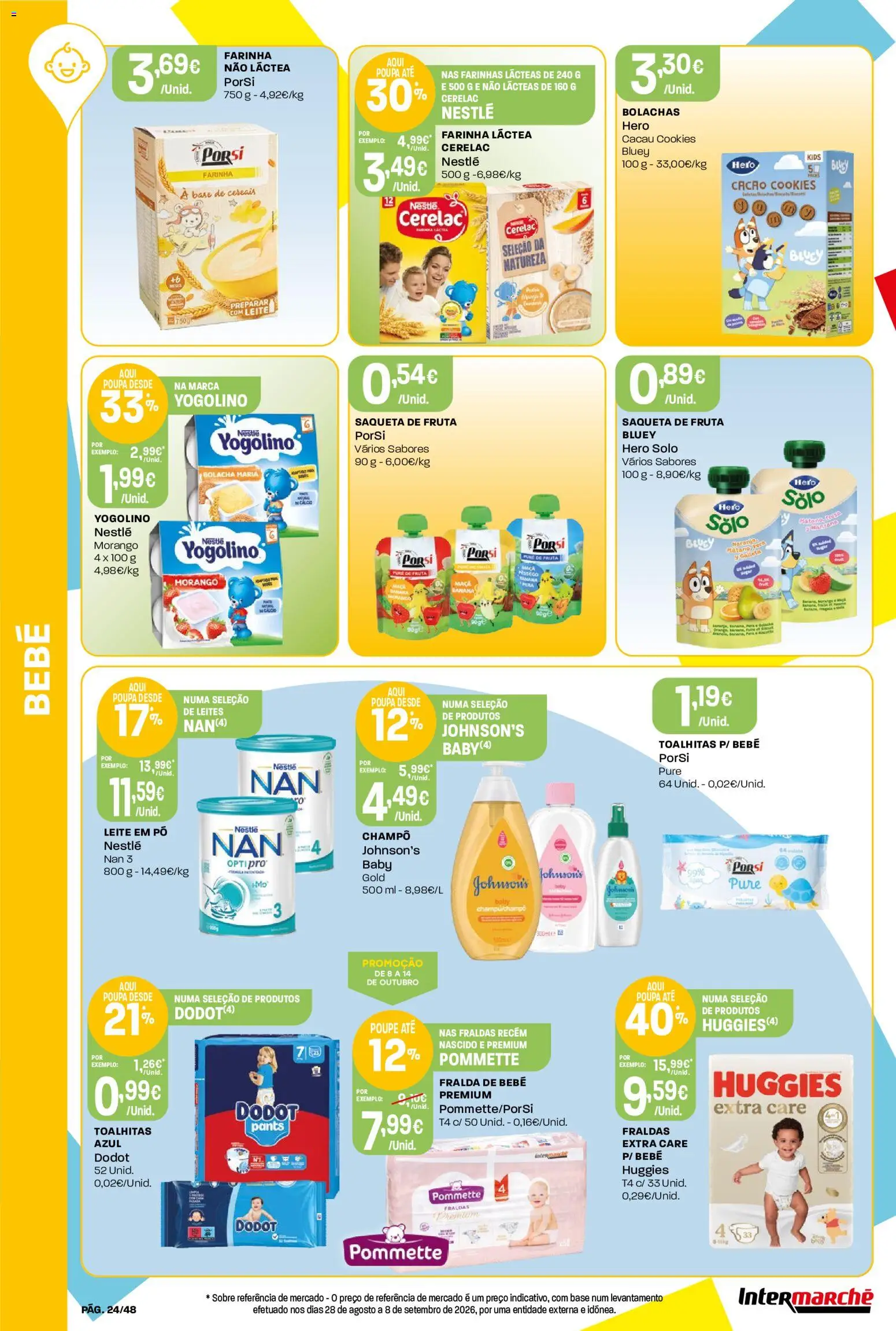 Intermarché folheto │ válido de 08/10/2026 | Página: 24 | Produtos: Fraldas, Champô, Pó, Farinha